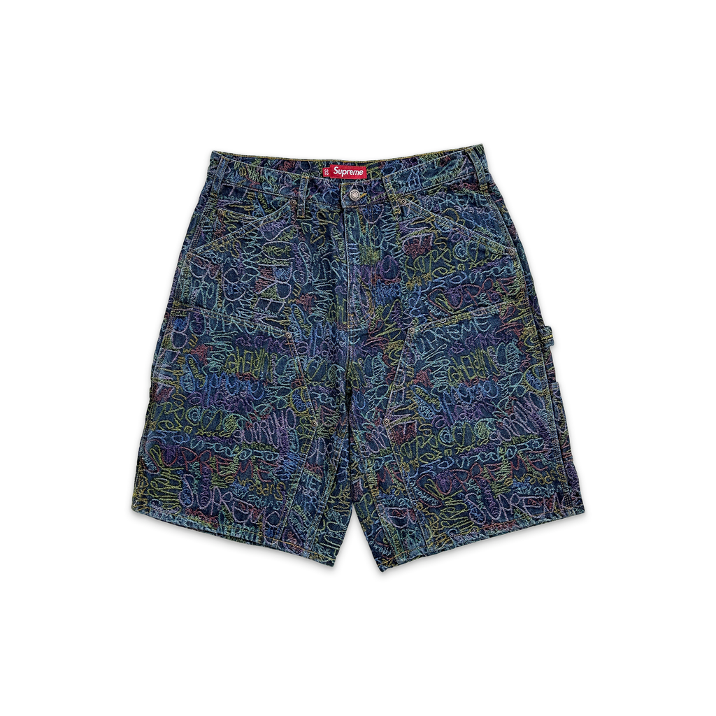 Handwriting Double Knee Denim Shorts Handwriting Double Knee Denim Shorts