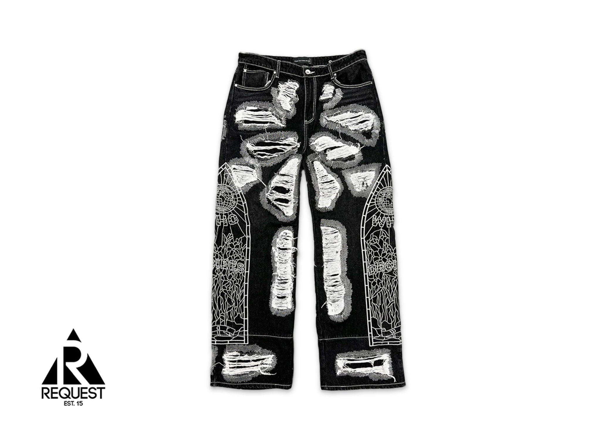 Who Decides War, Darning Side Embroidered Denim Jeans "Coal"