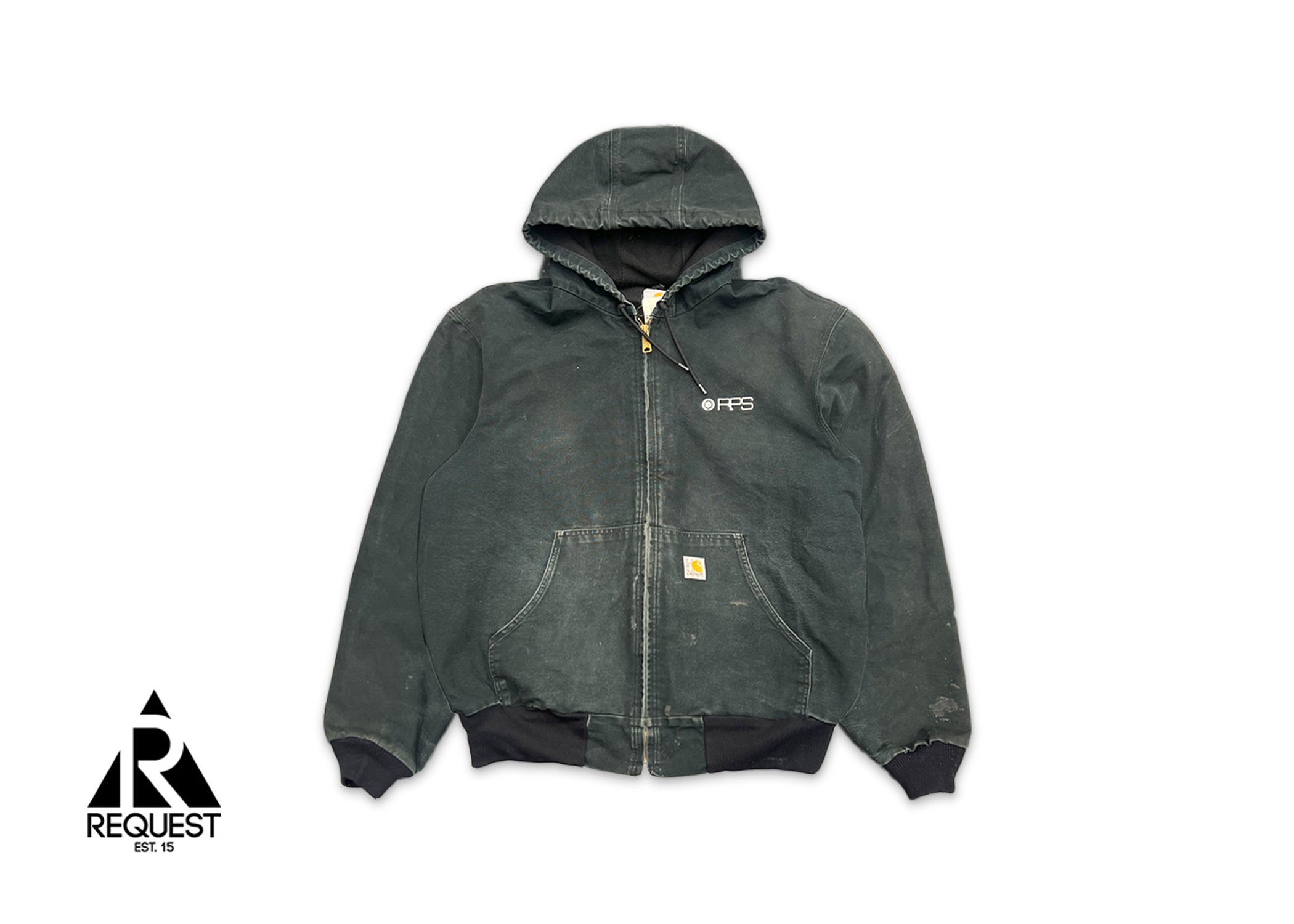 Vintage, Carhartt Embroidered Hooded Zip Jacket "Faded Black"