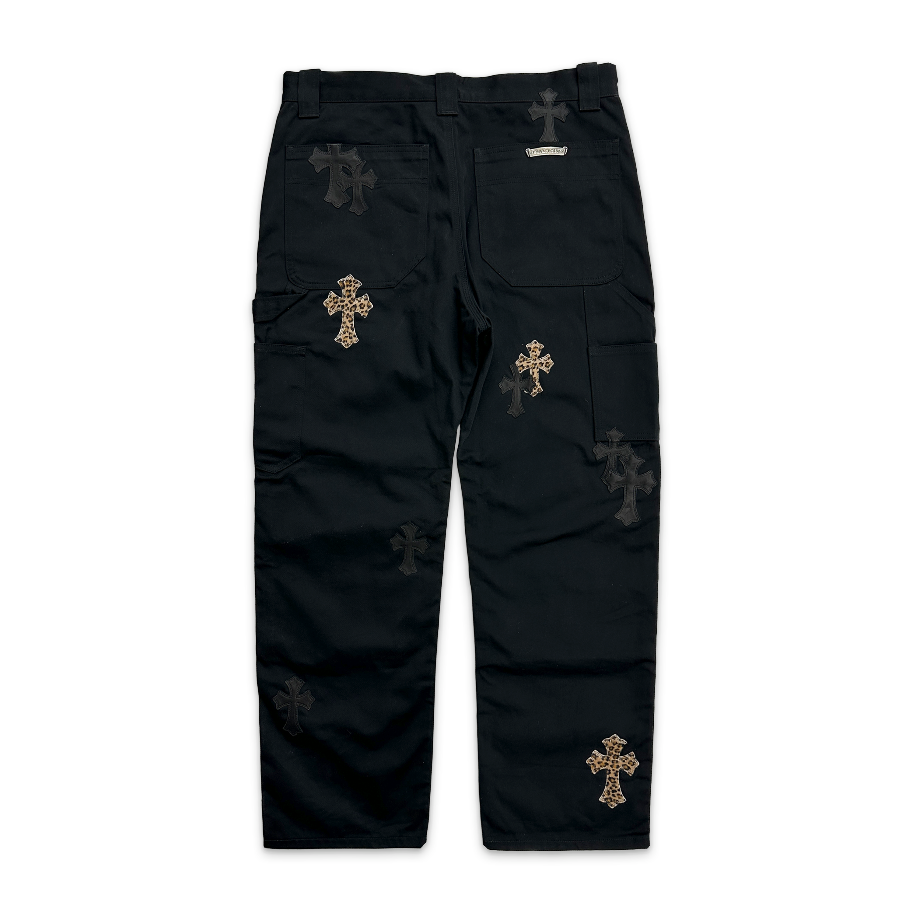 Chrome Hearts, Black Carpenter Pants "Black & Leopard Crosses"