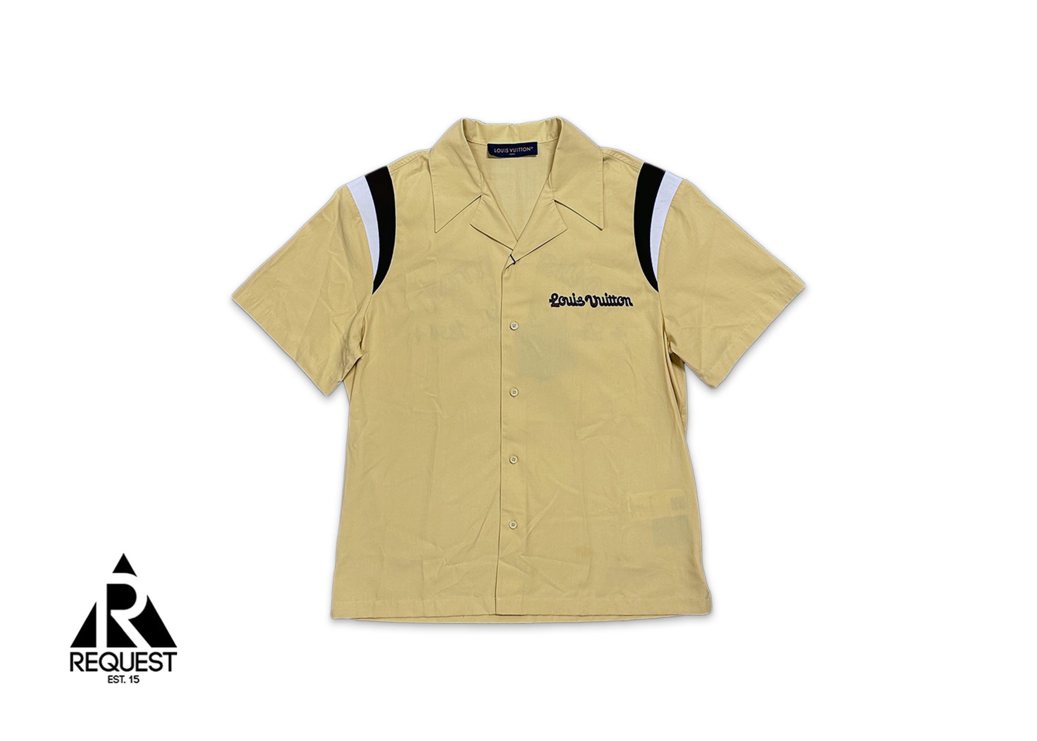 Louis Vuitton, Jumping Dog Embroidered Bowling Shirt "Tan"