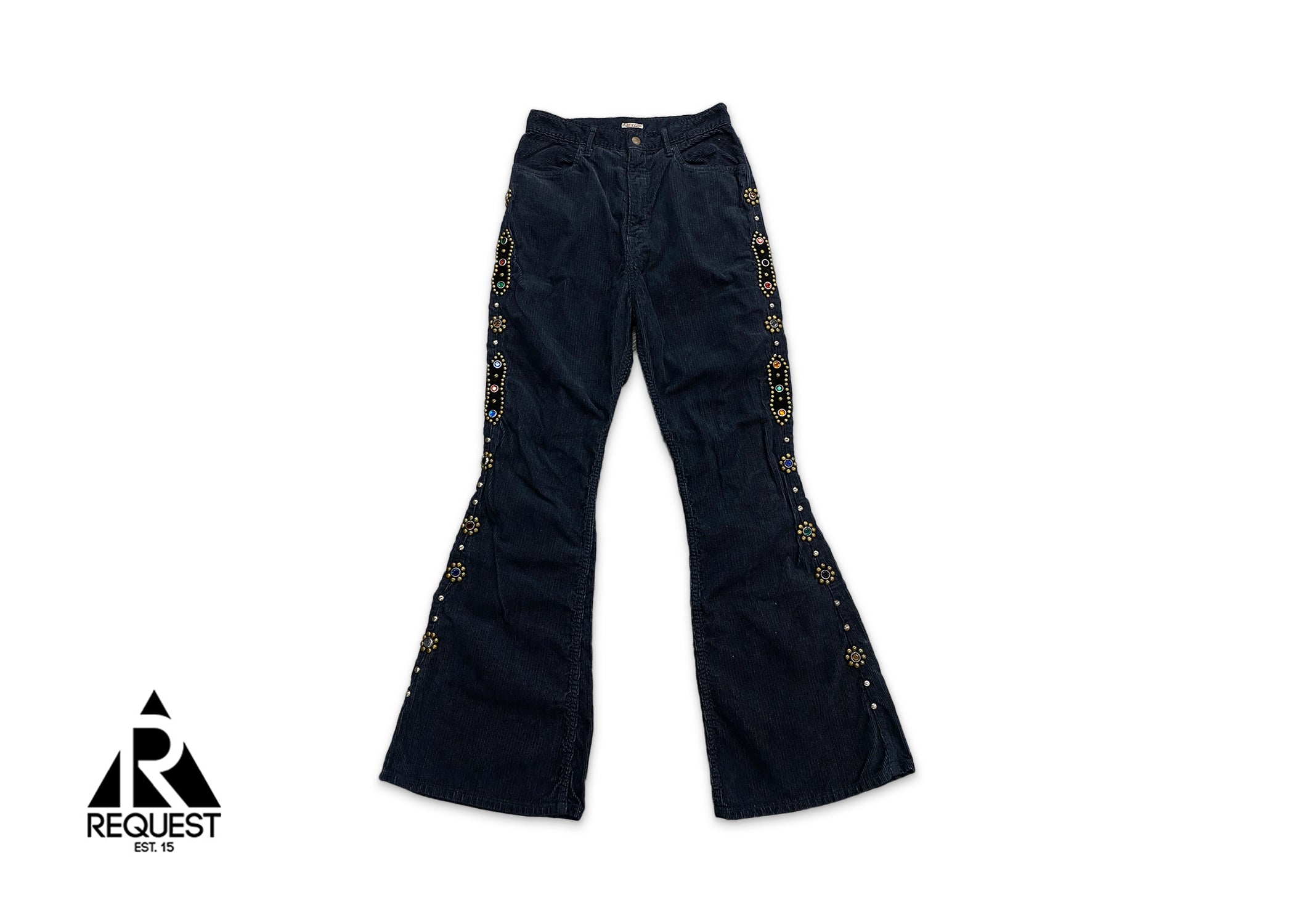 Kapital Corduroy Studded Gemstone Wallaby Flare Pants “Black”