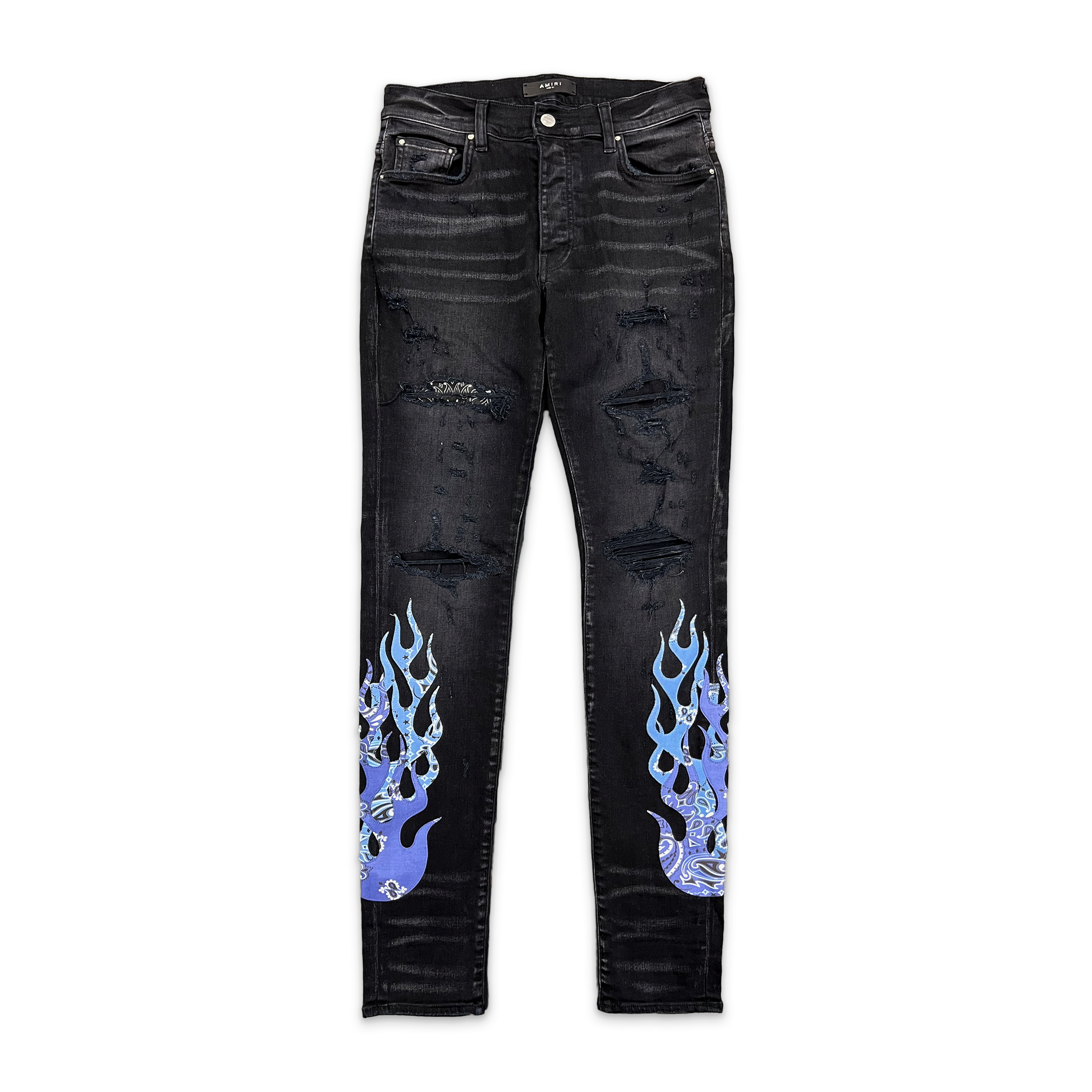 Amiri, Bandana Flame Jeans "Aged Black Blue"