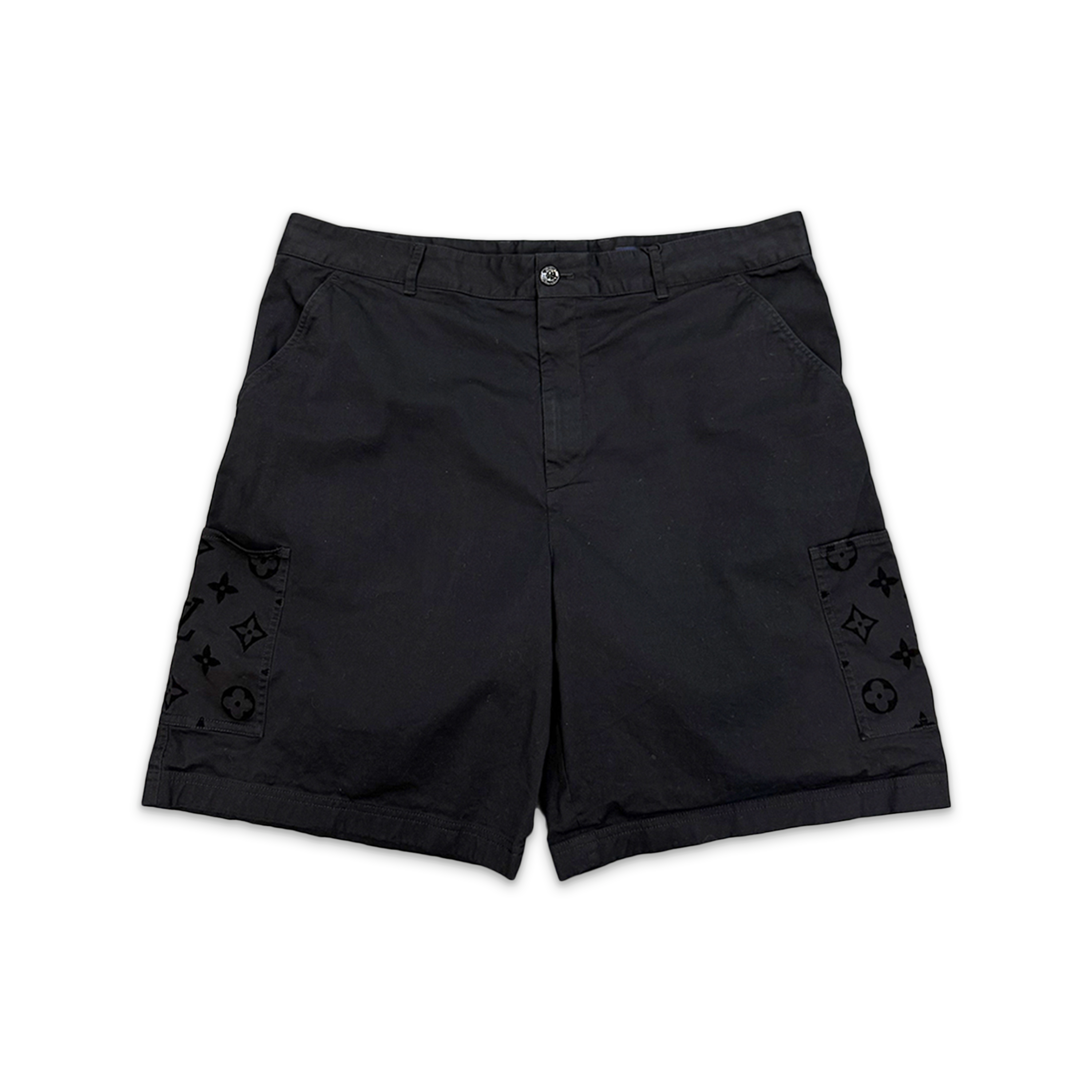 Louis Vuitton, Flocked Cotton Cargo Shorts "Black Monogram"