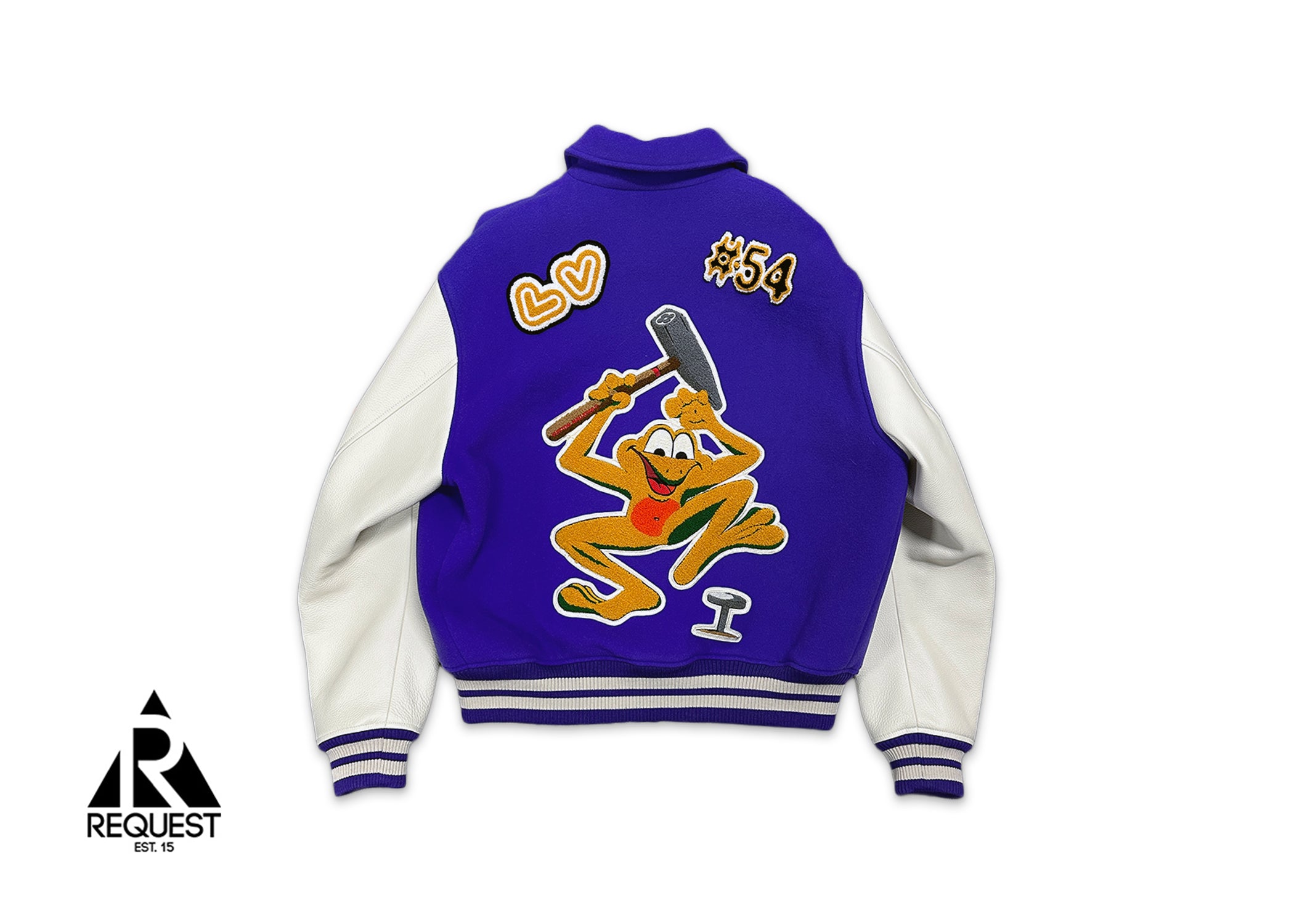 Louis Vuitton, Frog Multi Patch Leather Varsity Jacket "Purple & White"
