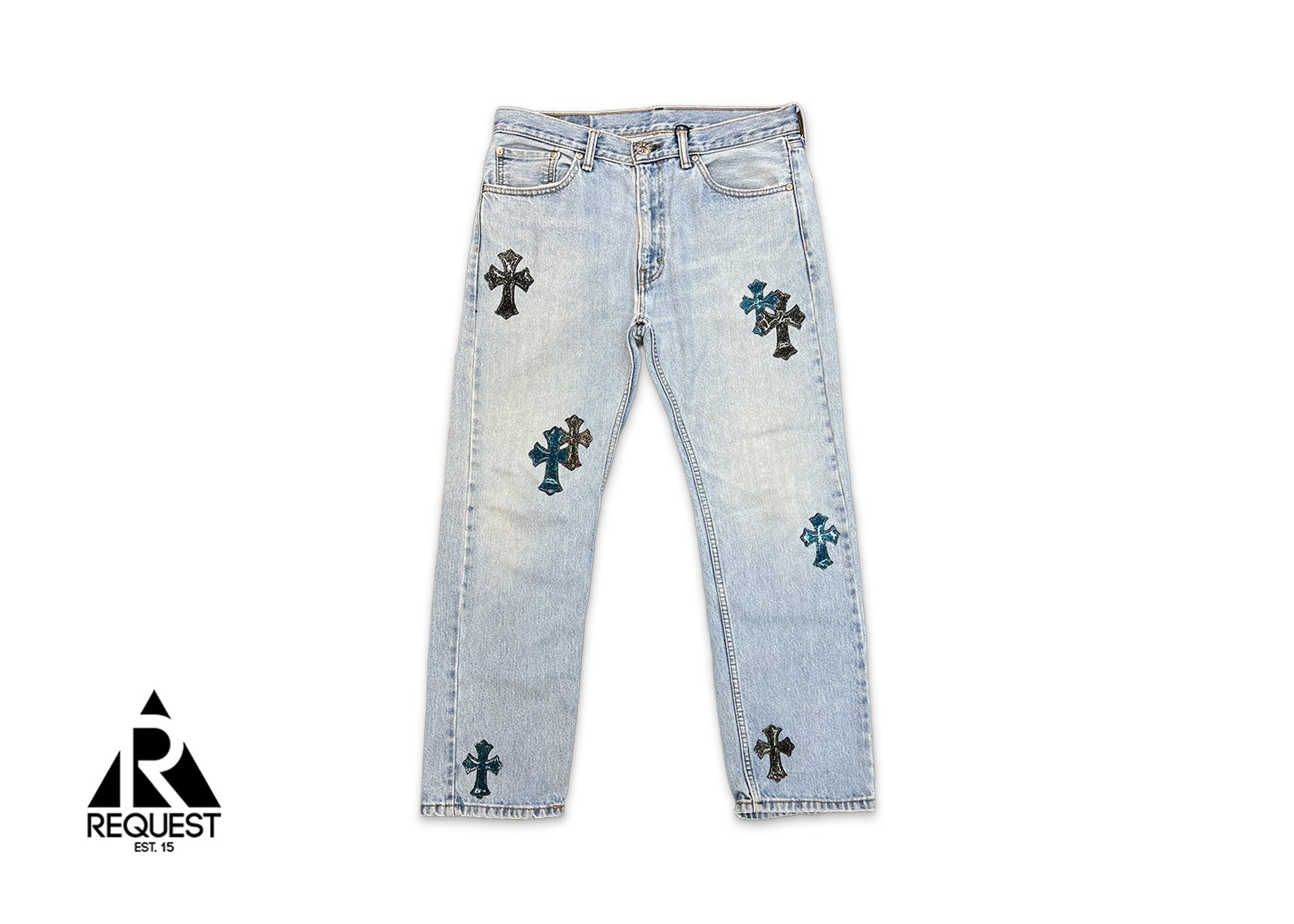 Chrome Hearts, Light Wash Levi’s Denim St.Barth Exclusive "Glitter Crosses"