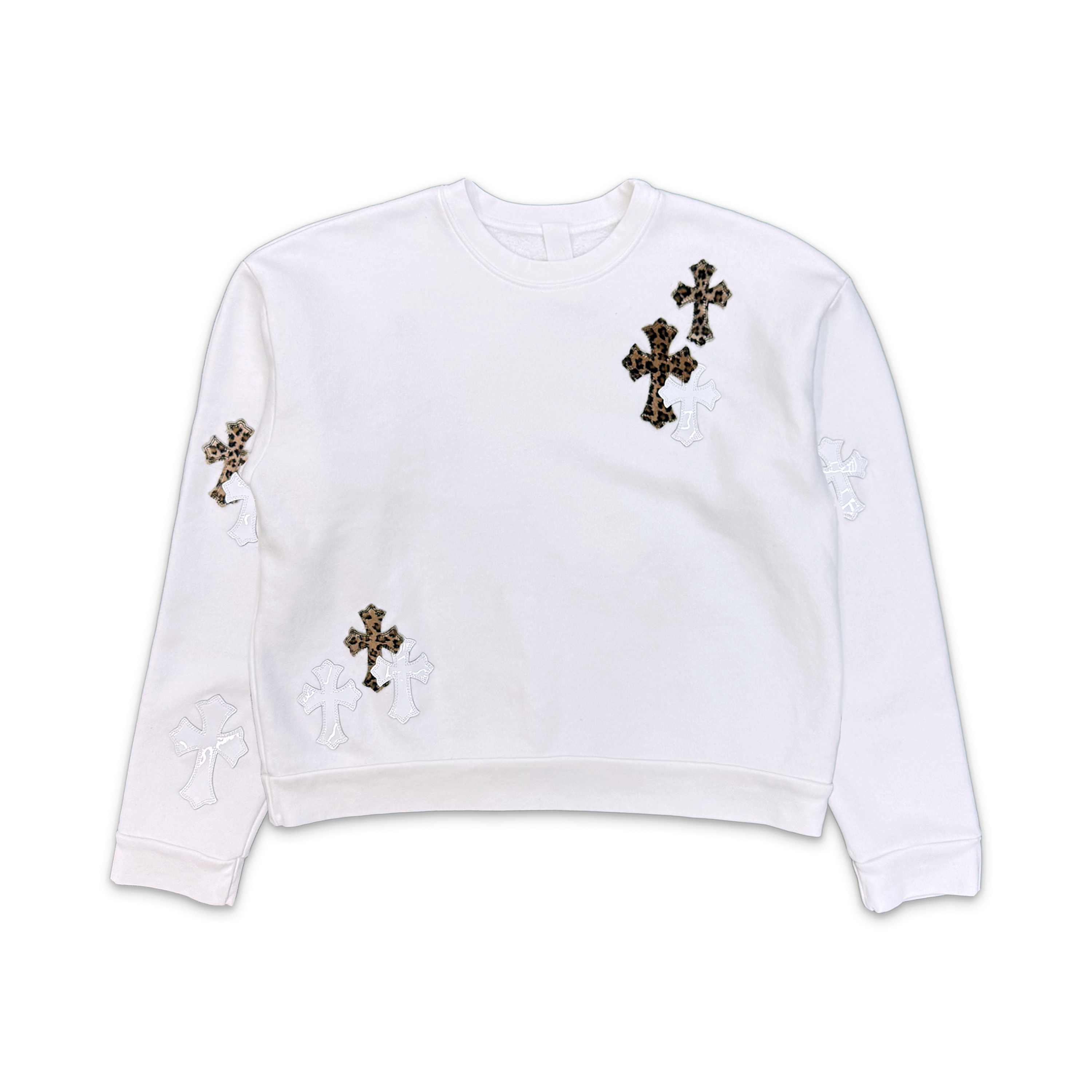 Chrome Hearts, White & Leopard Cross Patch Sweatshirt "White"