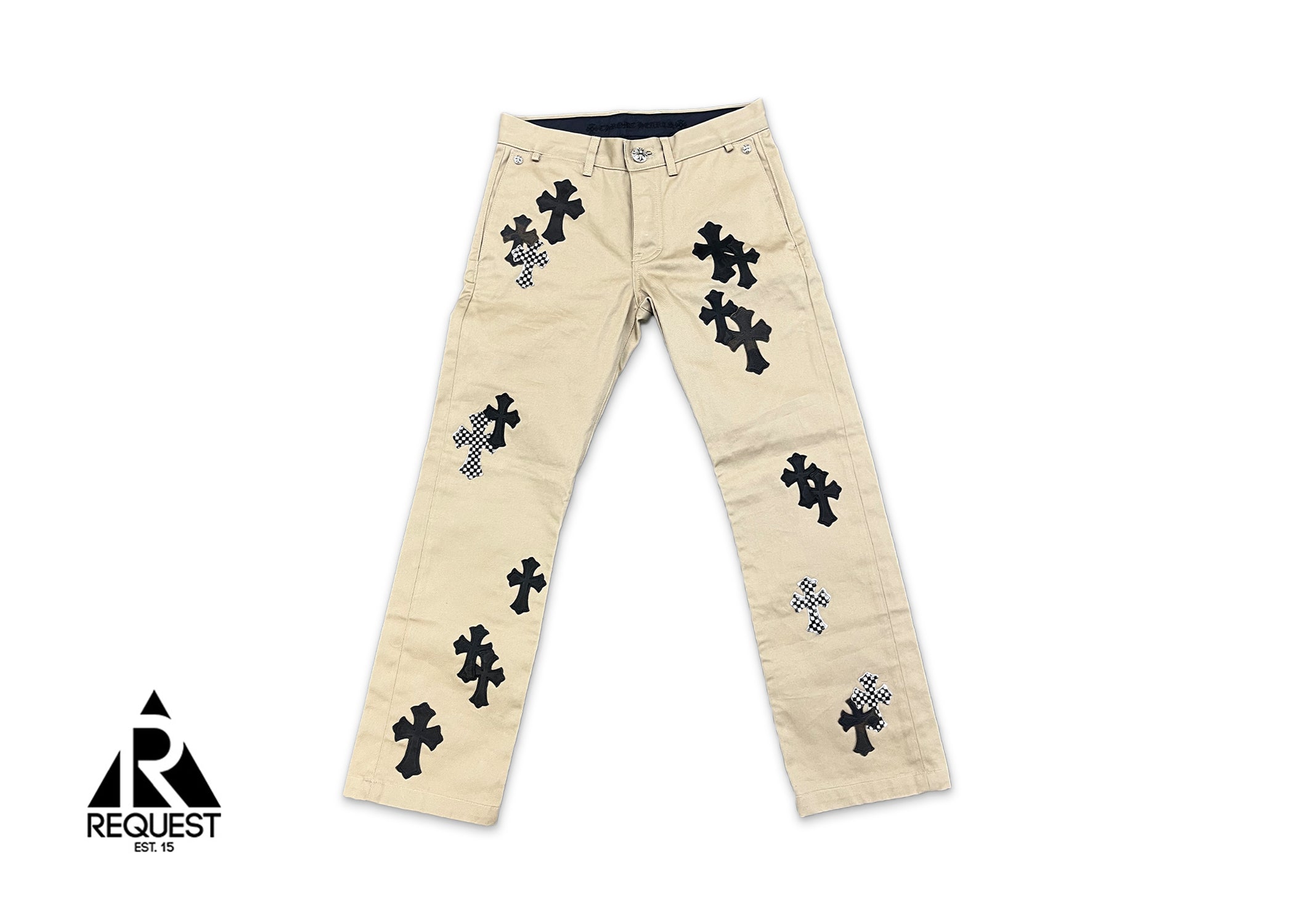 Chrome Hearts Tan Chino Pants "Black & Checkered Crosses"