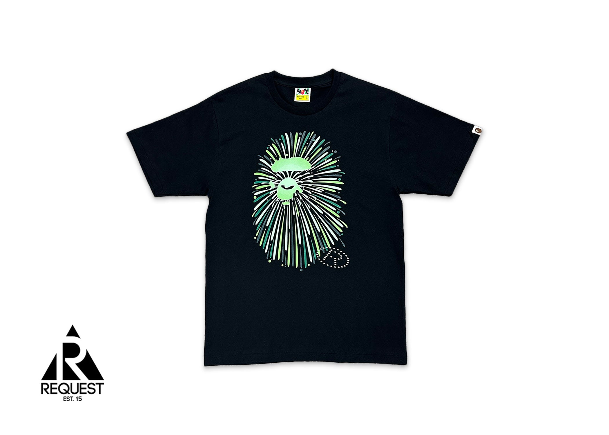 A Bathing Ape (BAPE), Green Firework Ape Head Tee "Black"