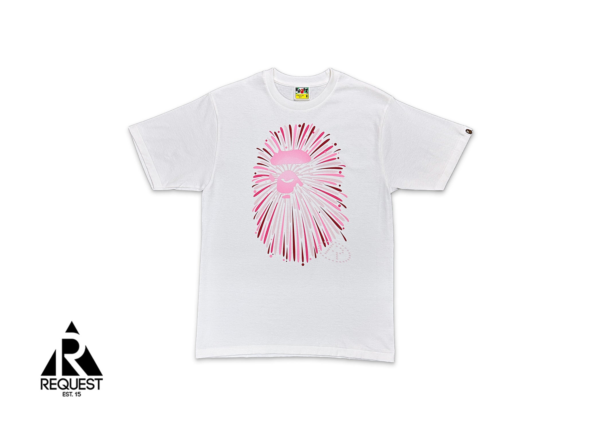 A Bathing Ape (BAPE), Pink Firework Ape Head Tee "White"