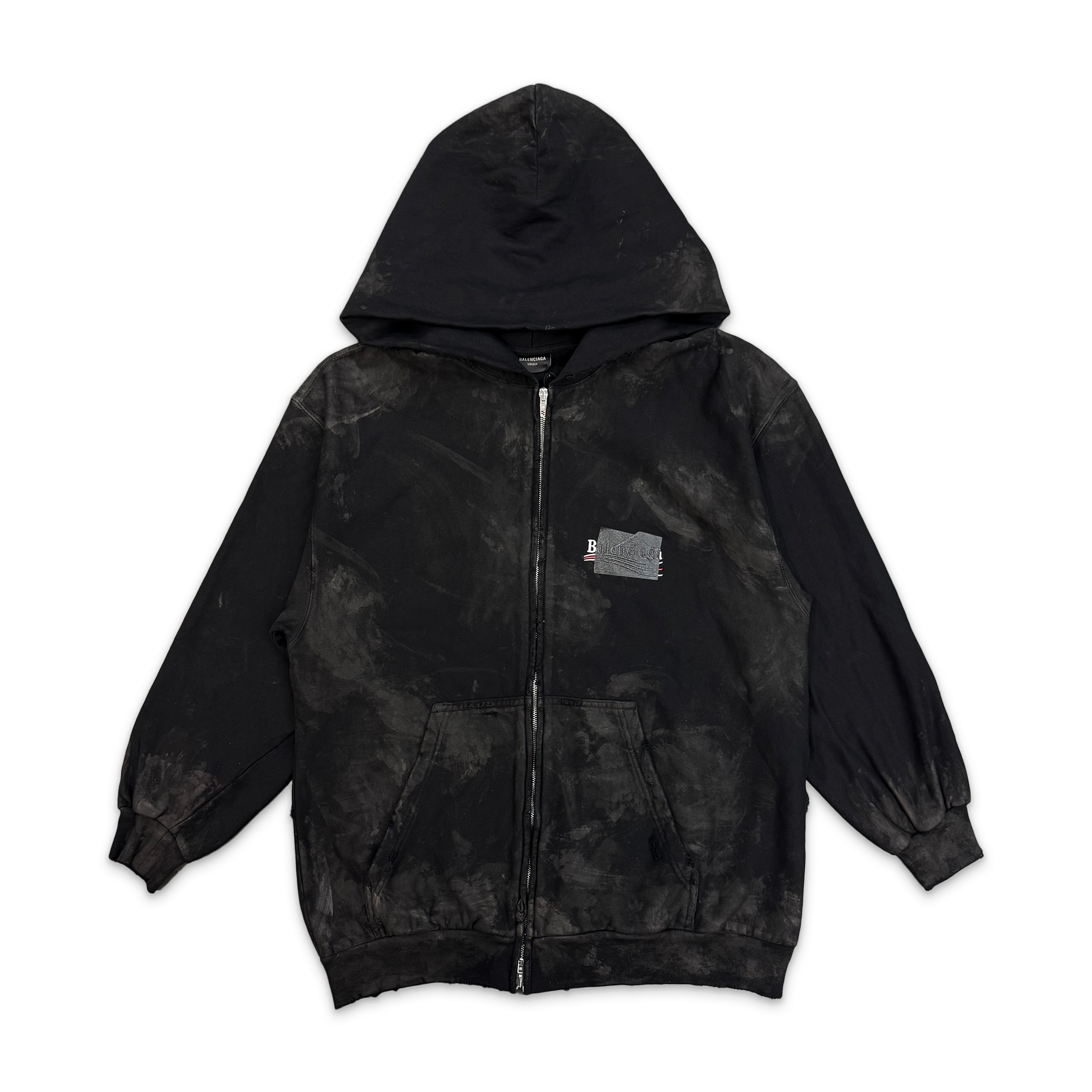 Balenciaga, Gaffer Distressed Zip-Up Hoodie "Mud Black"