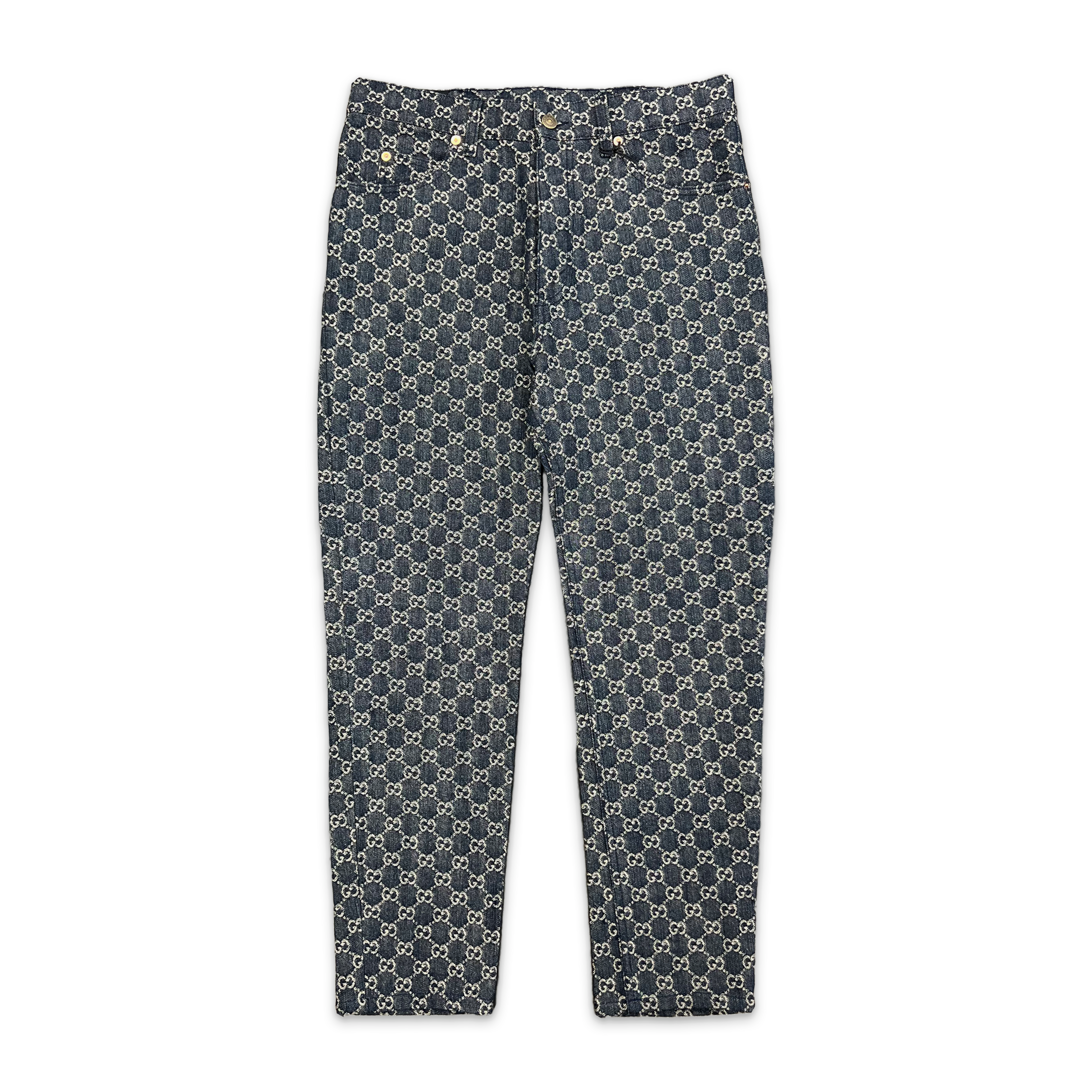 Gucci, Jacquard Straight Leg GG Monogram Jeans "Dark Blue Ivory"
