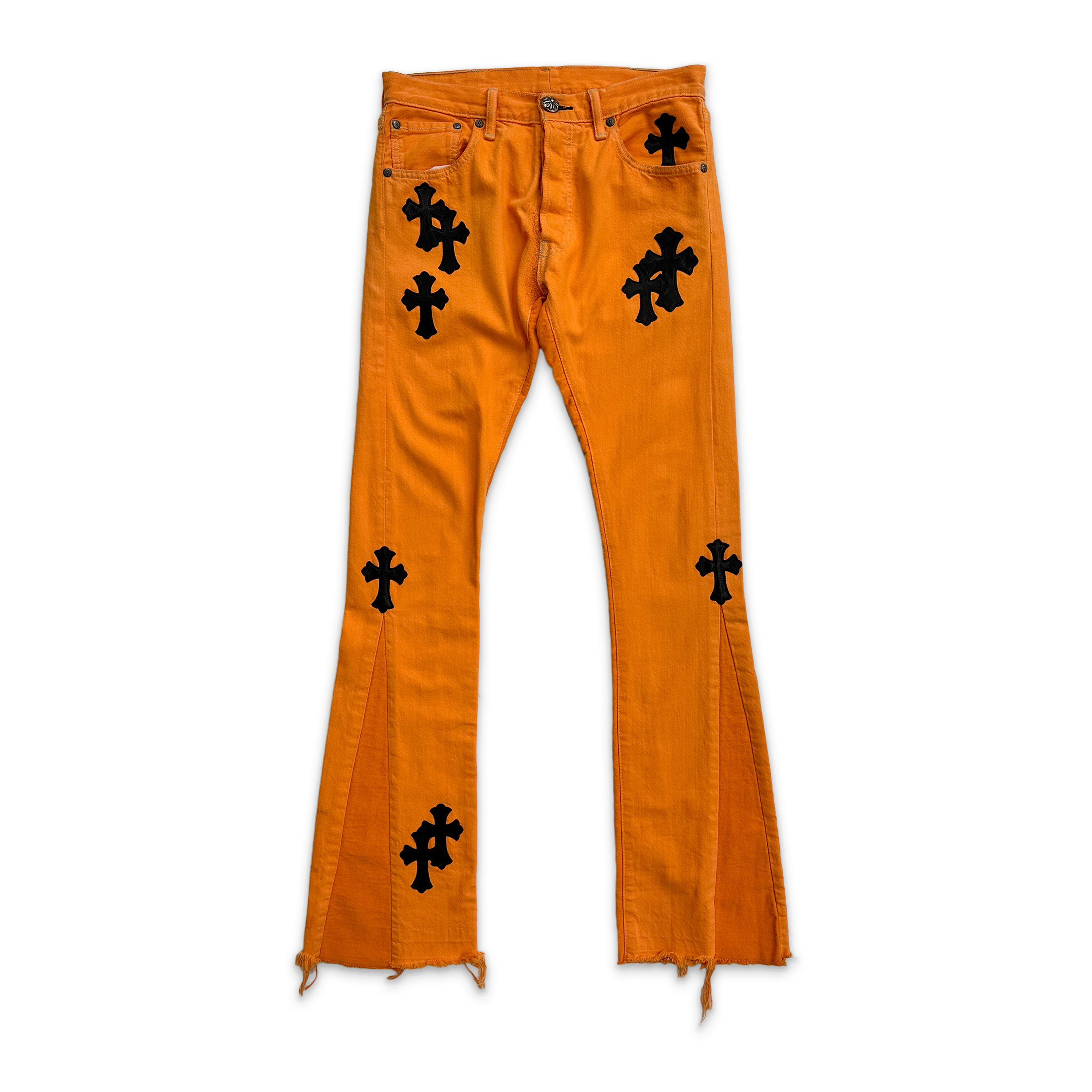 Chrome Hearts, x Off White Orange Flare Denim "Black Crosses"