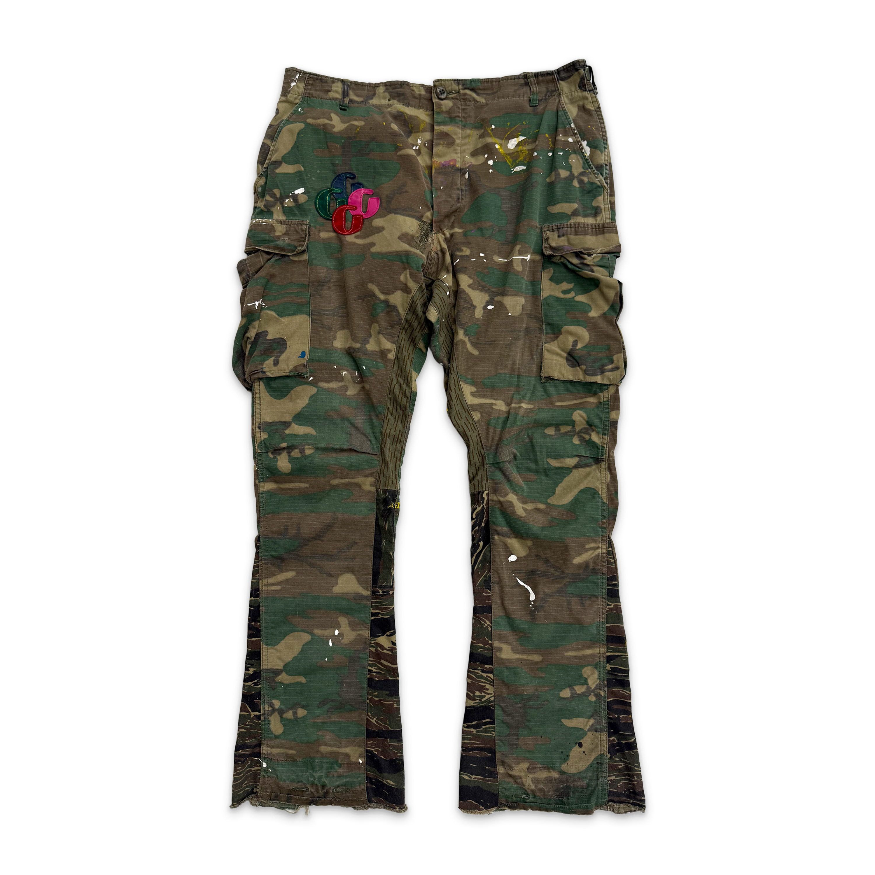 Patched La Flare Trousers “Camo Green”