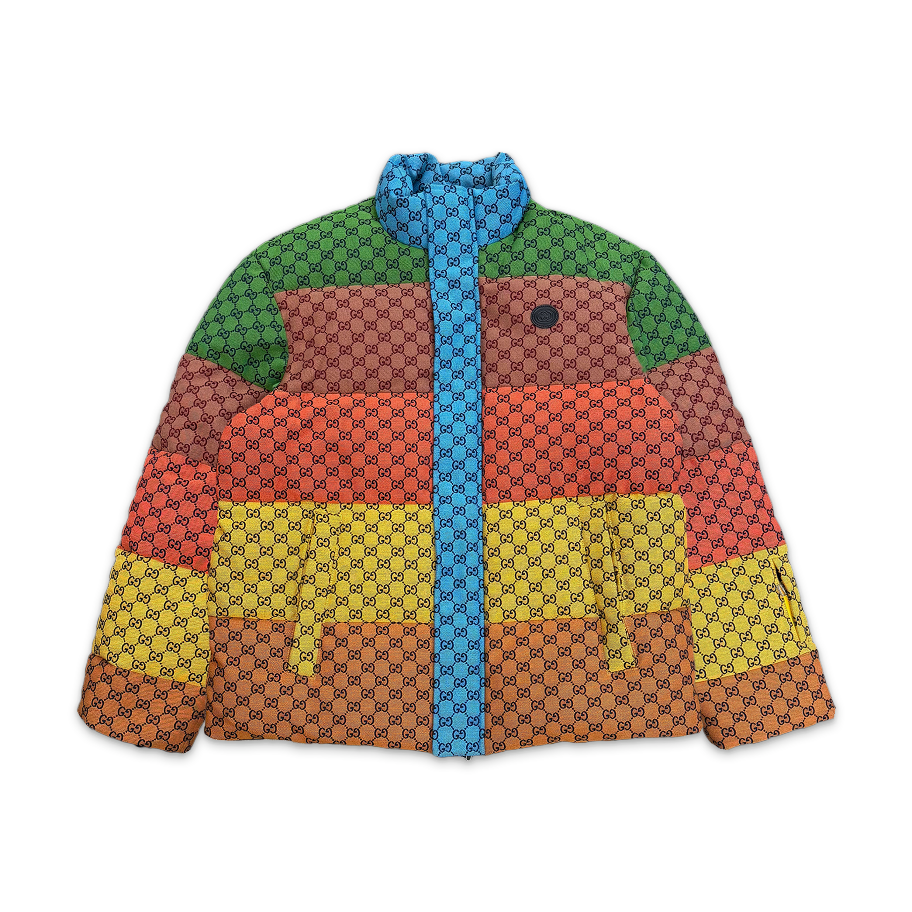 Gucci, Striped Monogram Down Puffer Jacket "Multicolor"