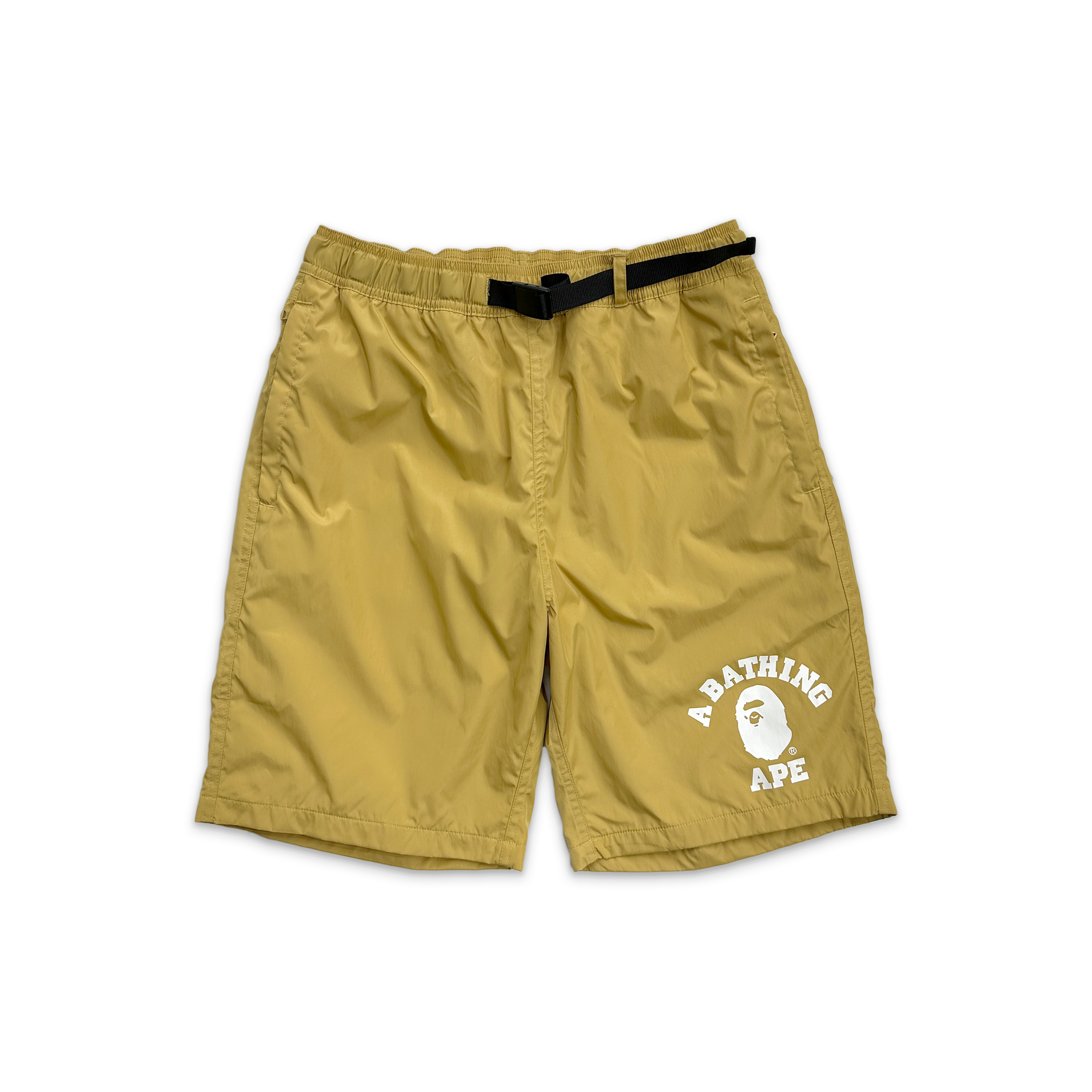 A Bathing Ape (BAPE), Nylon College Logo Beach Shorts “Gold"