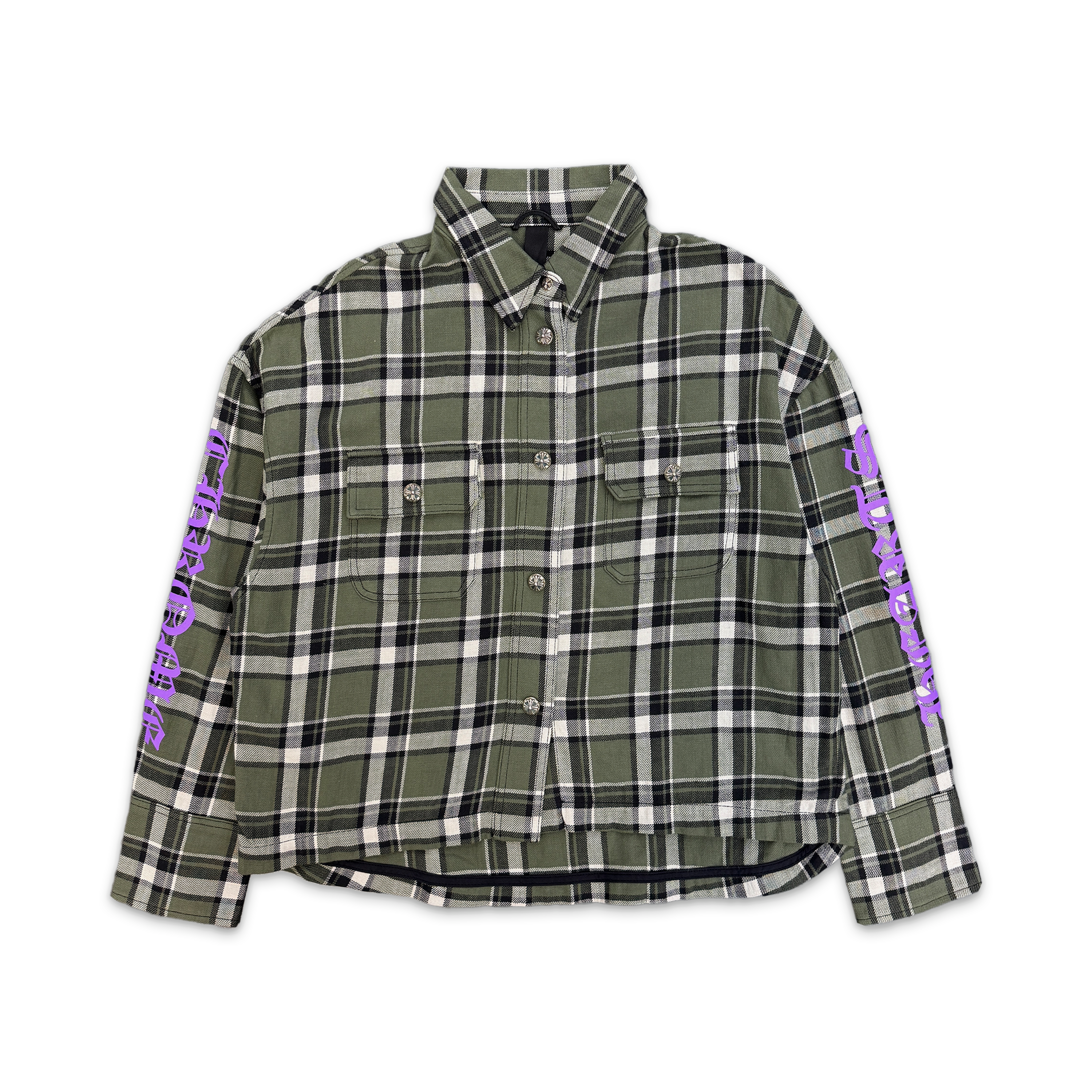 Cropped Flannel Shirt "Olive Green Purple"