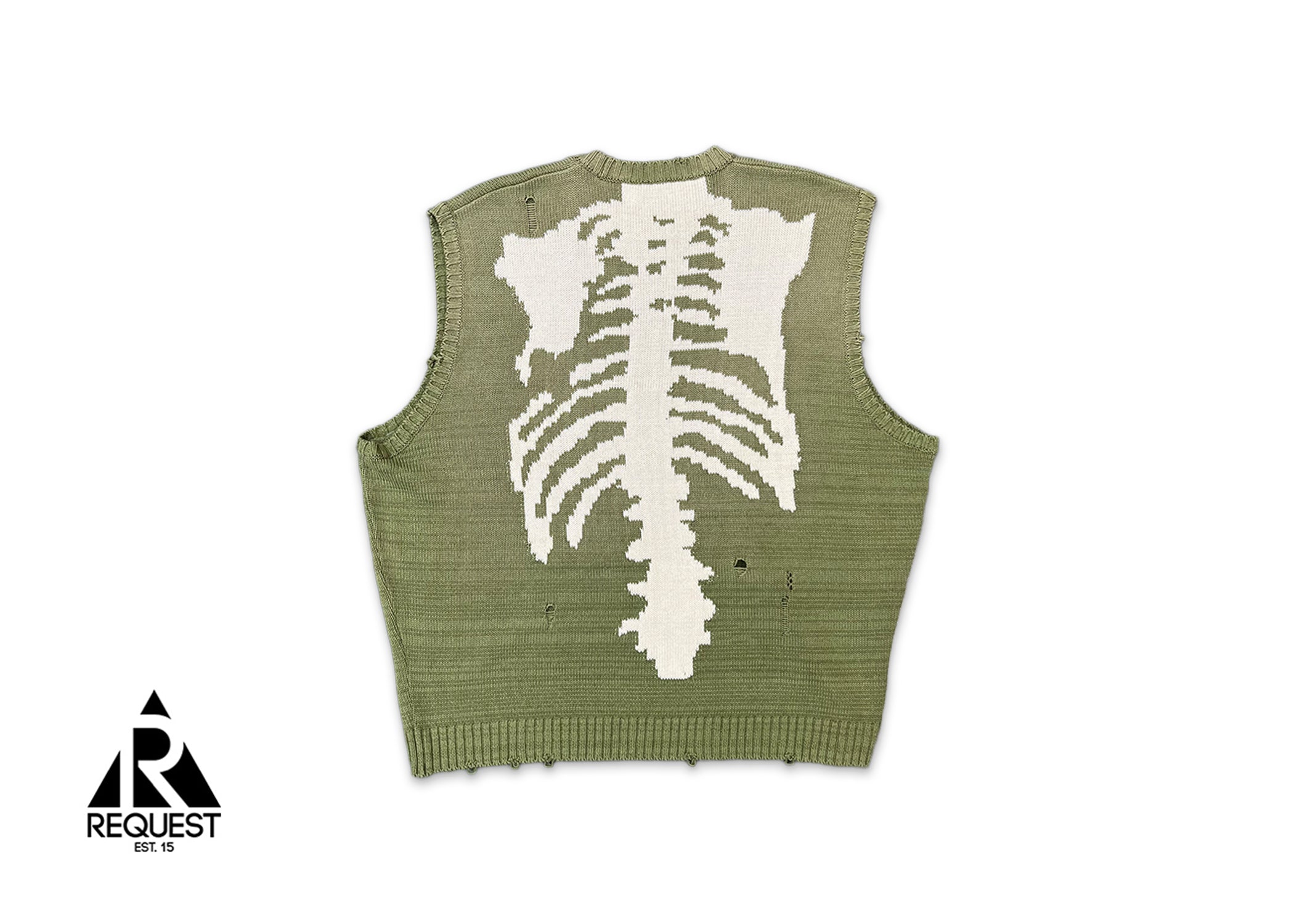 Kapital, Skeleton Sweater Vest "Bone/Olive"