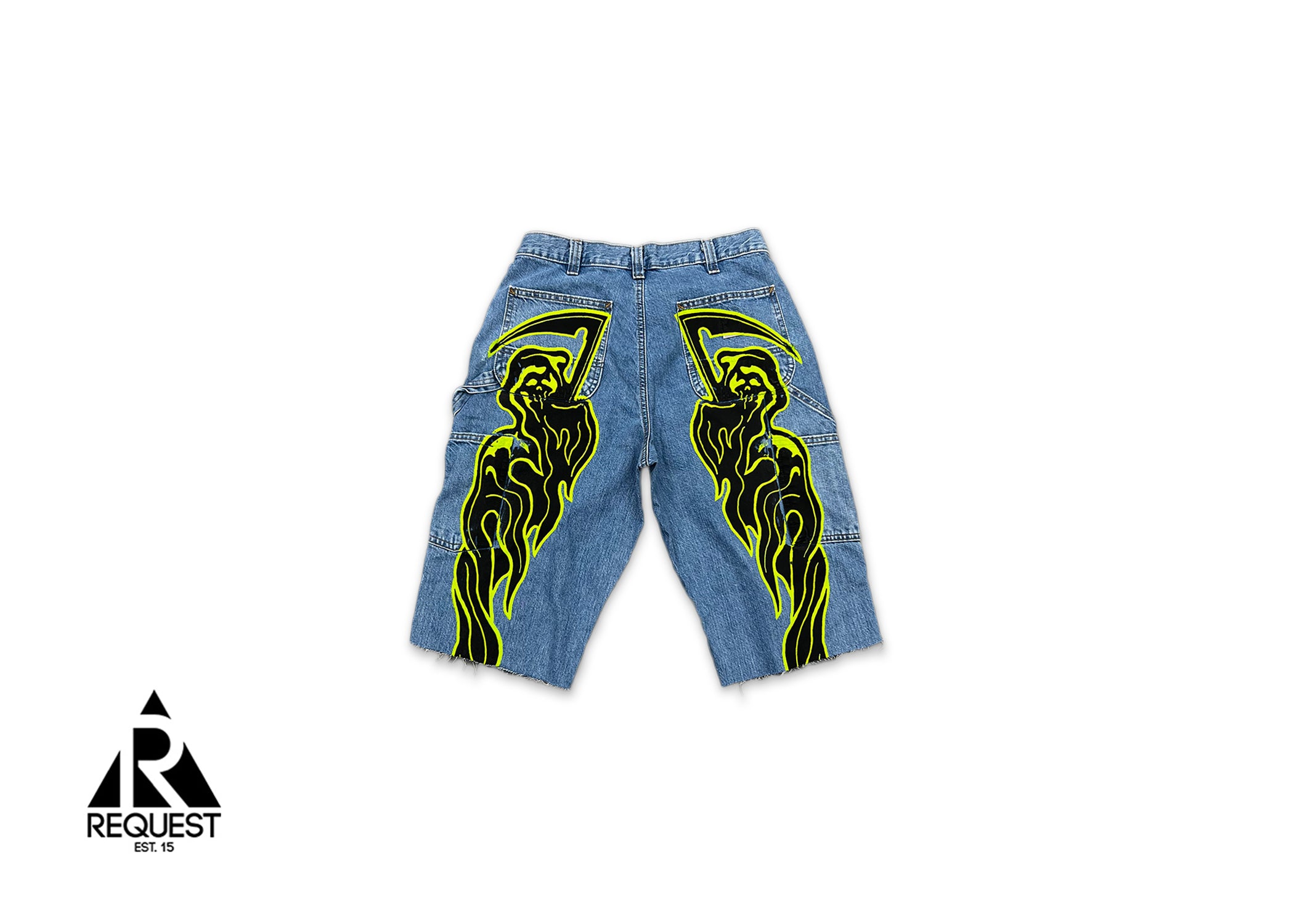 Warren Lotas, Reaper Denim Shorts "Light Wash/Green"