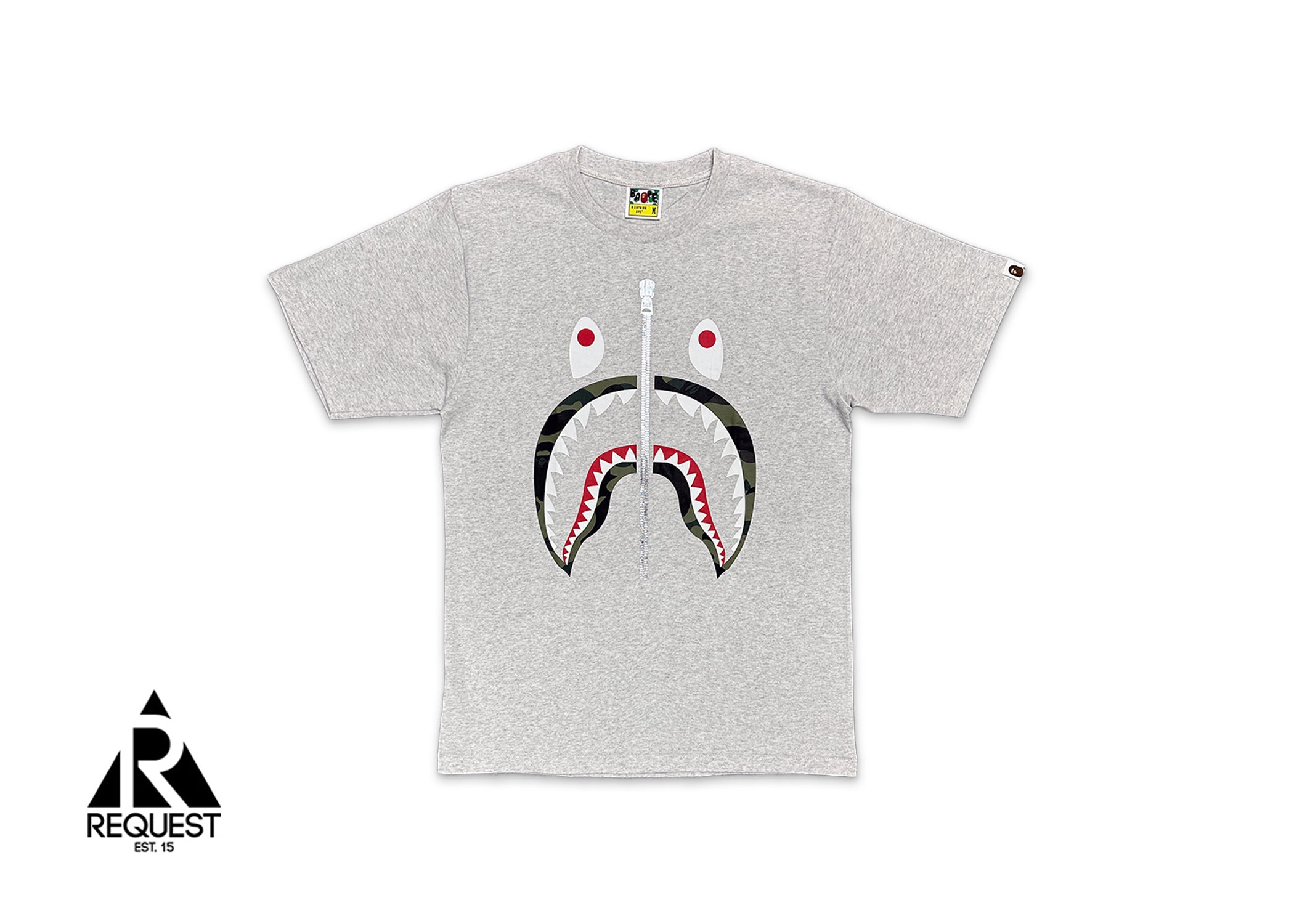 A Bathing Ape (BAPE), Green 1st Camo Zip Shark Tee "Grey"
