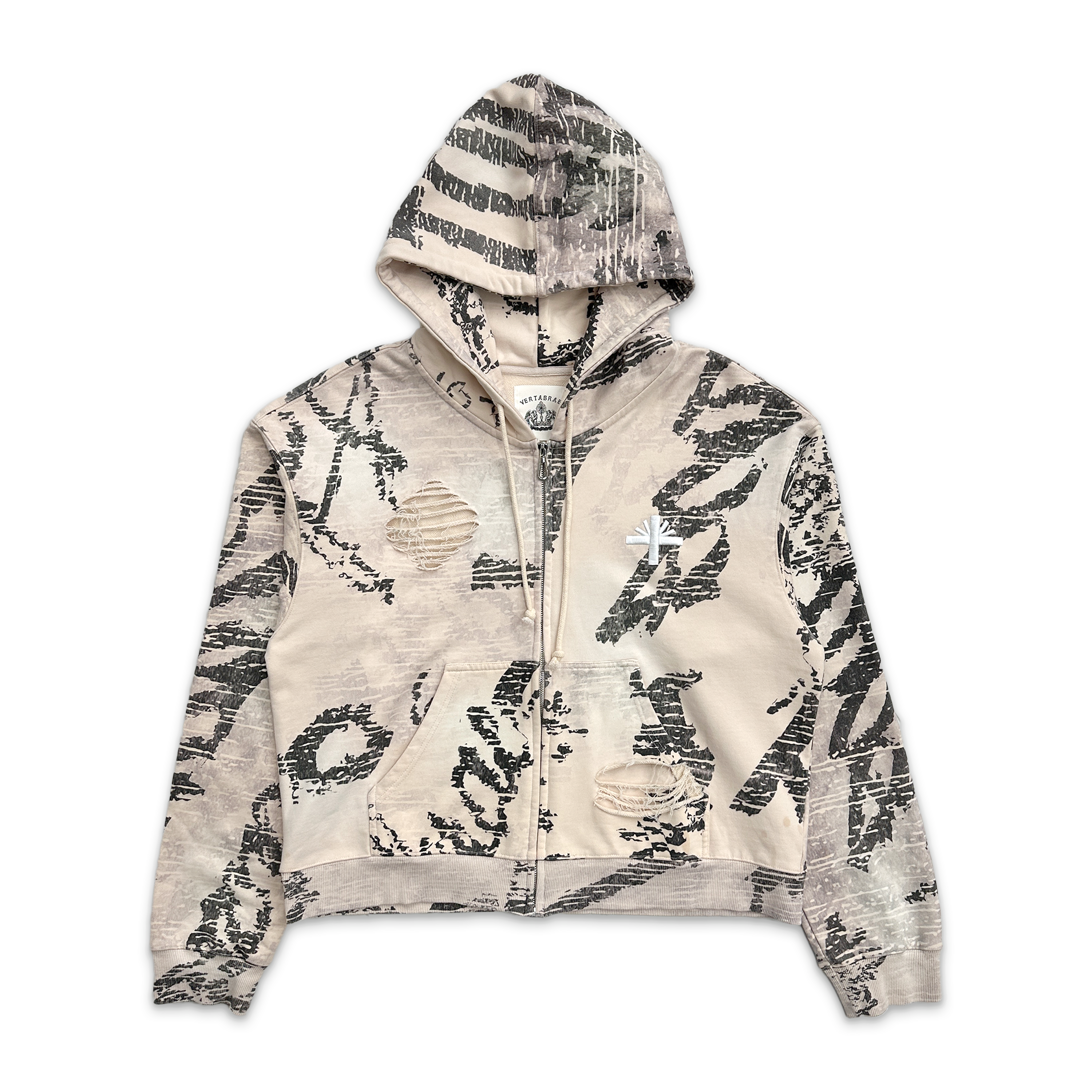 Vertabrae, Zip Up Hoodie "Ivory Graffiti"