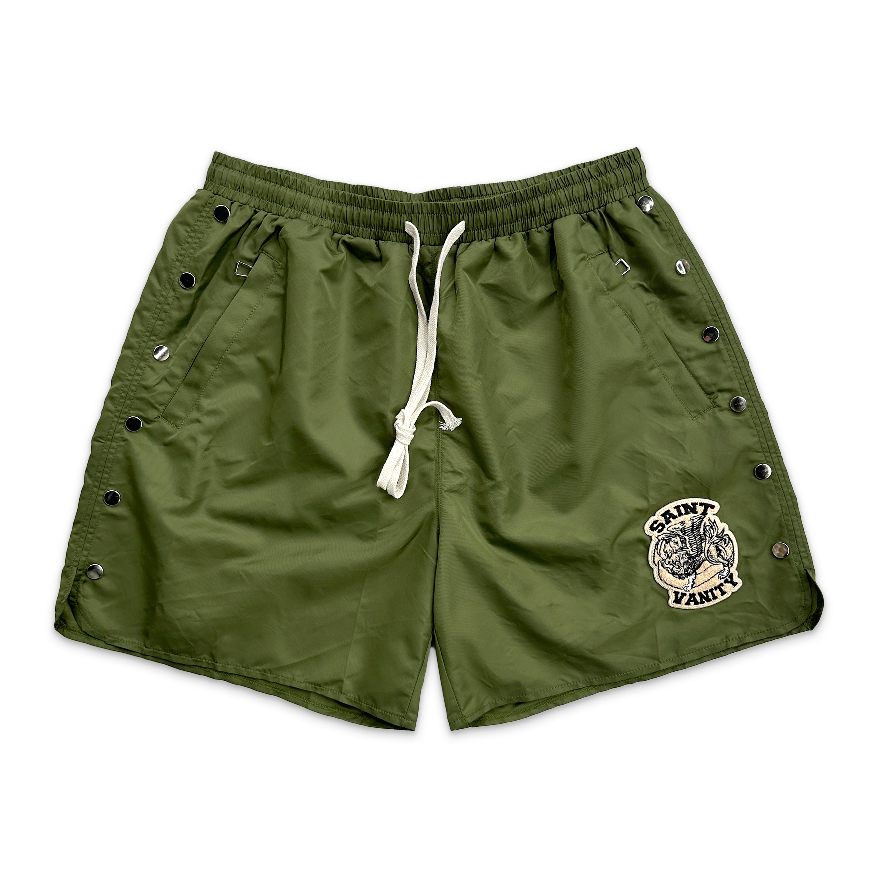 Saint Vanity, Logo Nylon Shorts "Olive"