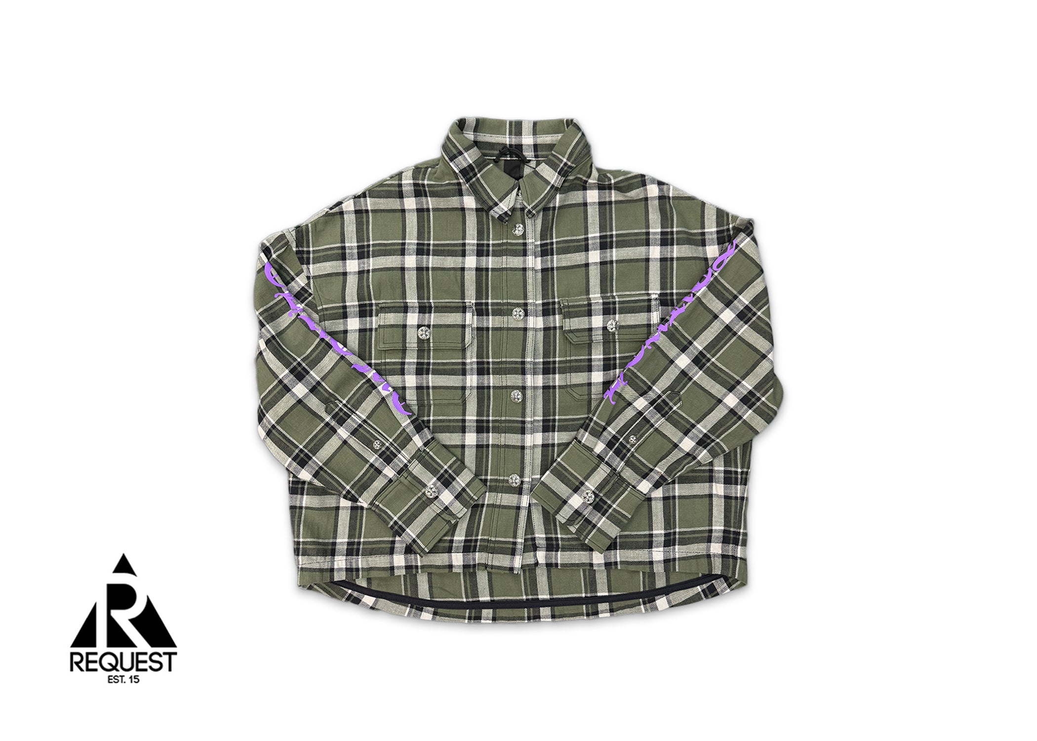 Chrome Hearts, Cropped Flannel Shirt "Olive Green Purple"