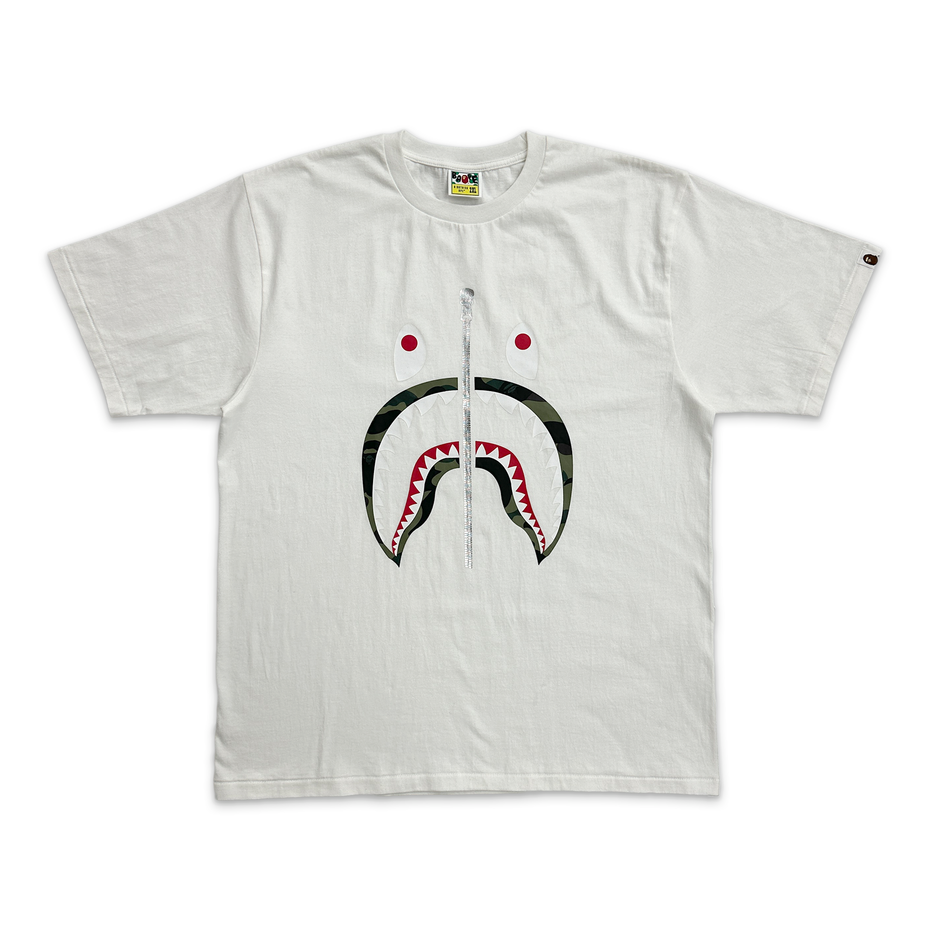 A Bathing Ape (BAPE), Green 1st Camo Zip Shark Tee “White”