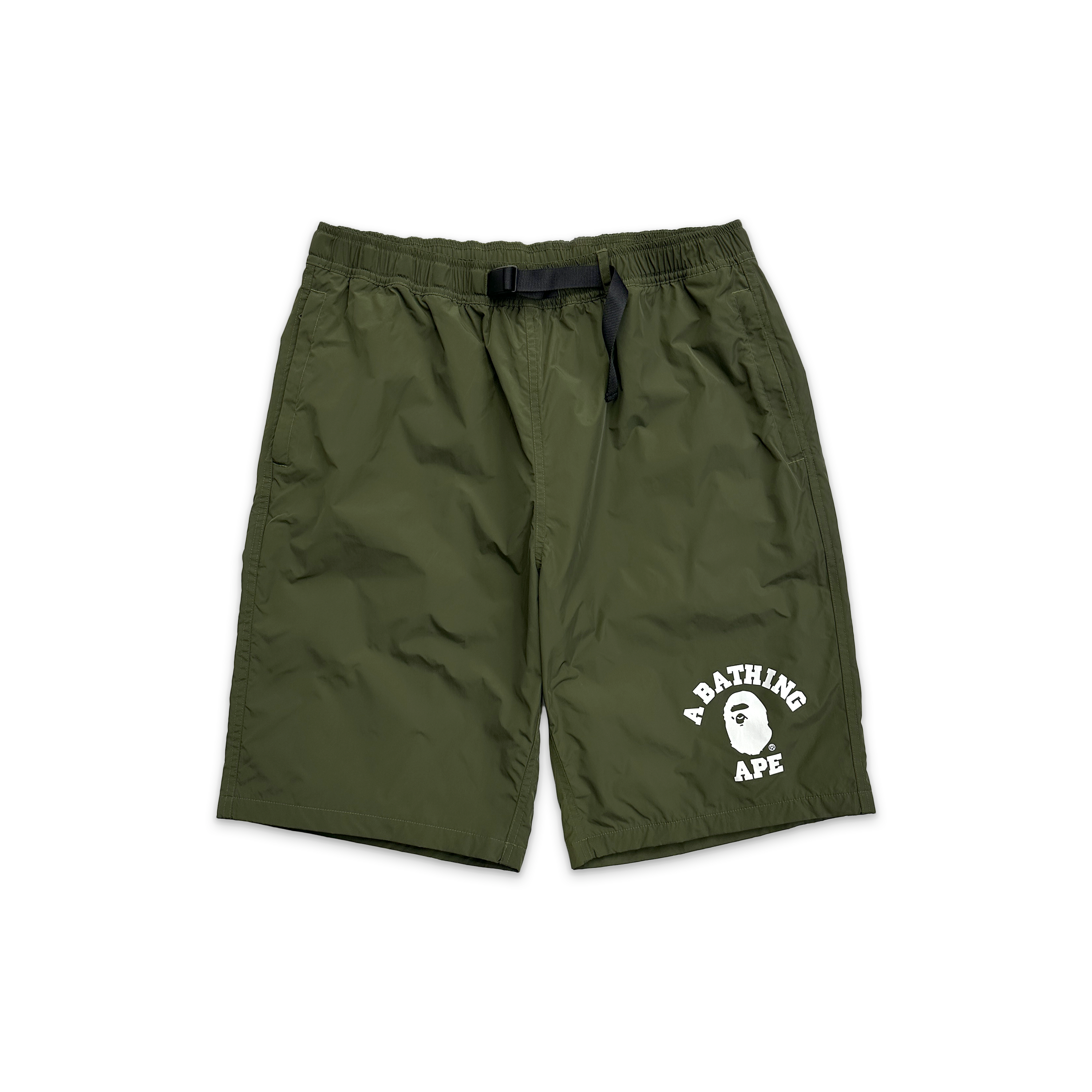 A Bathing Ape (BAPE), Nylon College Logo Beach Shorts “Olive"