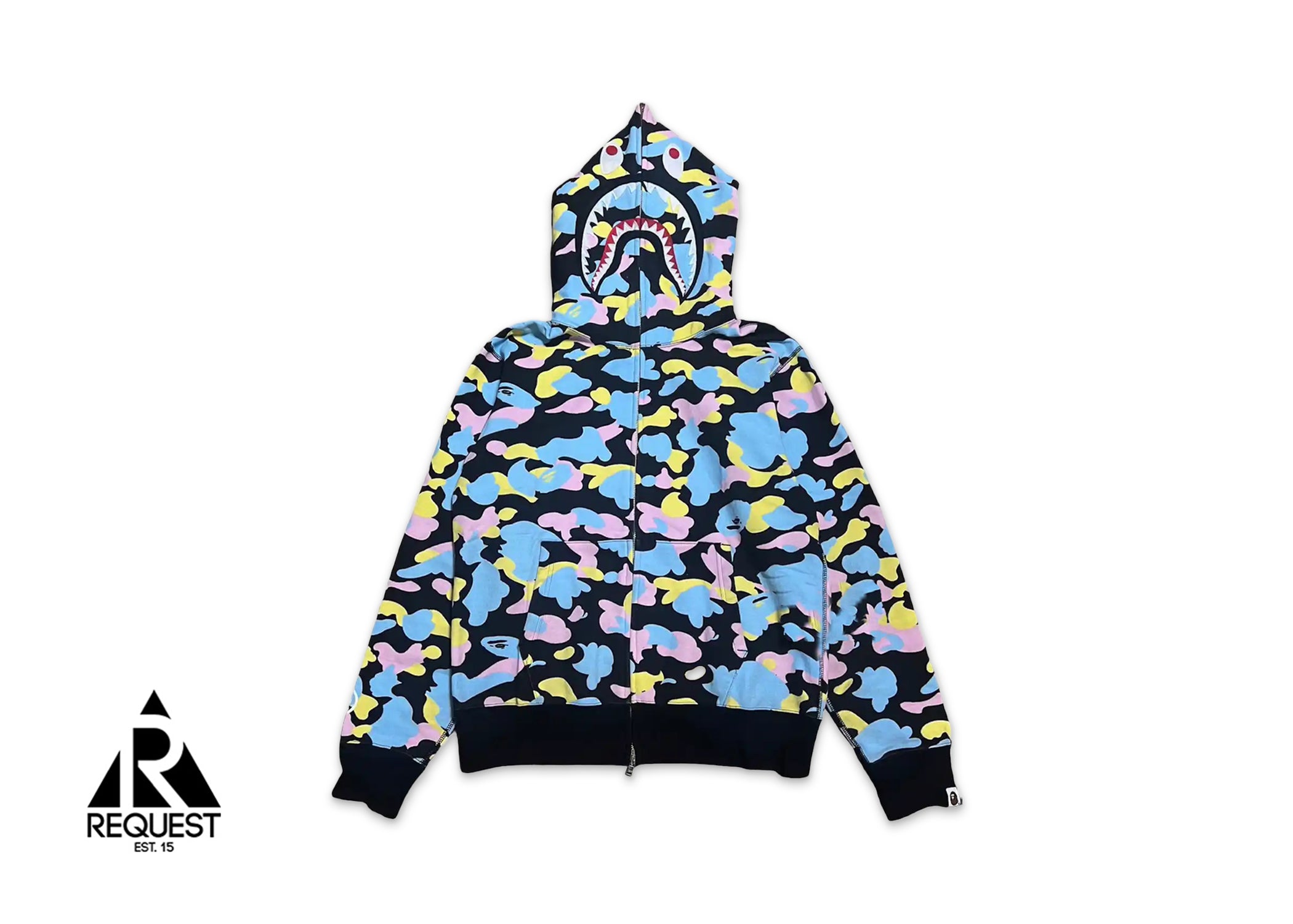 A Bathing Ape Multi Camo 2nd Shark Full Zip Hoodie "Black"