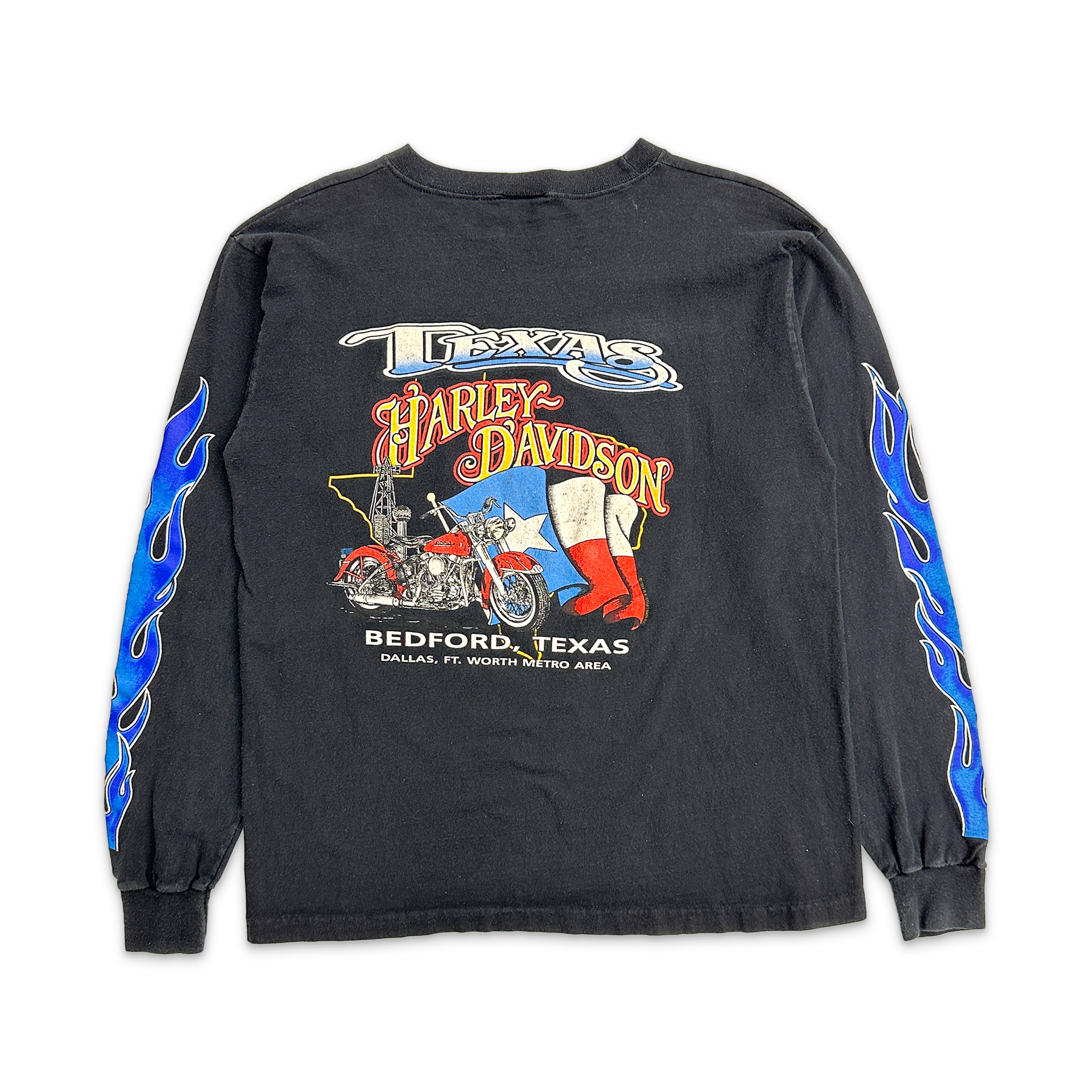 Vintage, Harley Davidson Texas Blue Flame L/S Tee "Black"