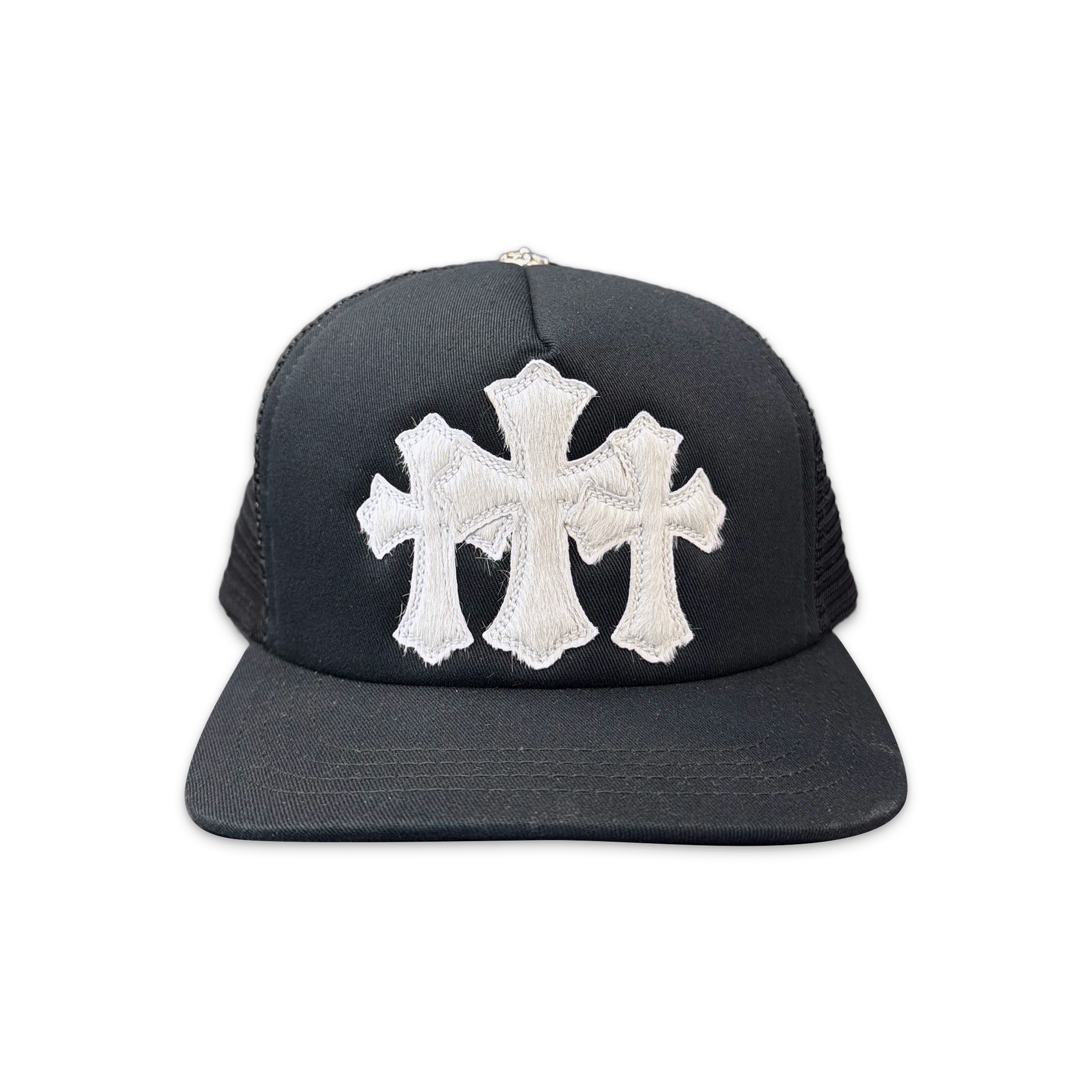 Chrome Hearts, White Pony Hair Triple Cross Trucker "Black"