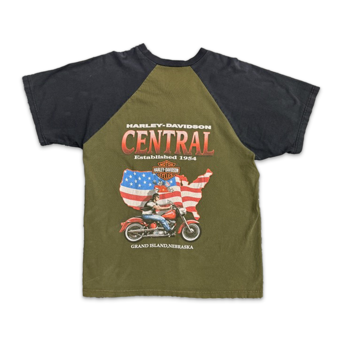 Harley Two Tone Raglan Tee "Olive/Black"