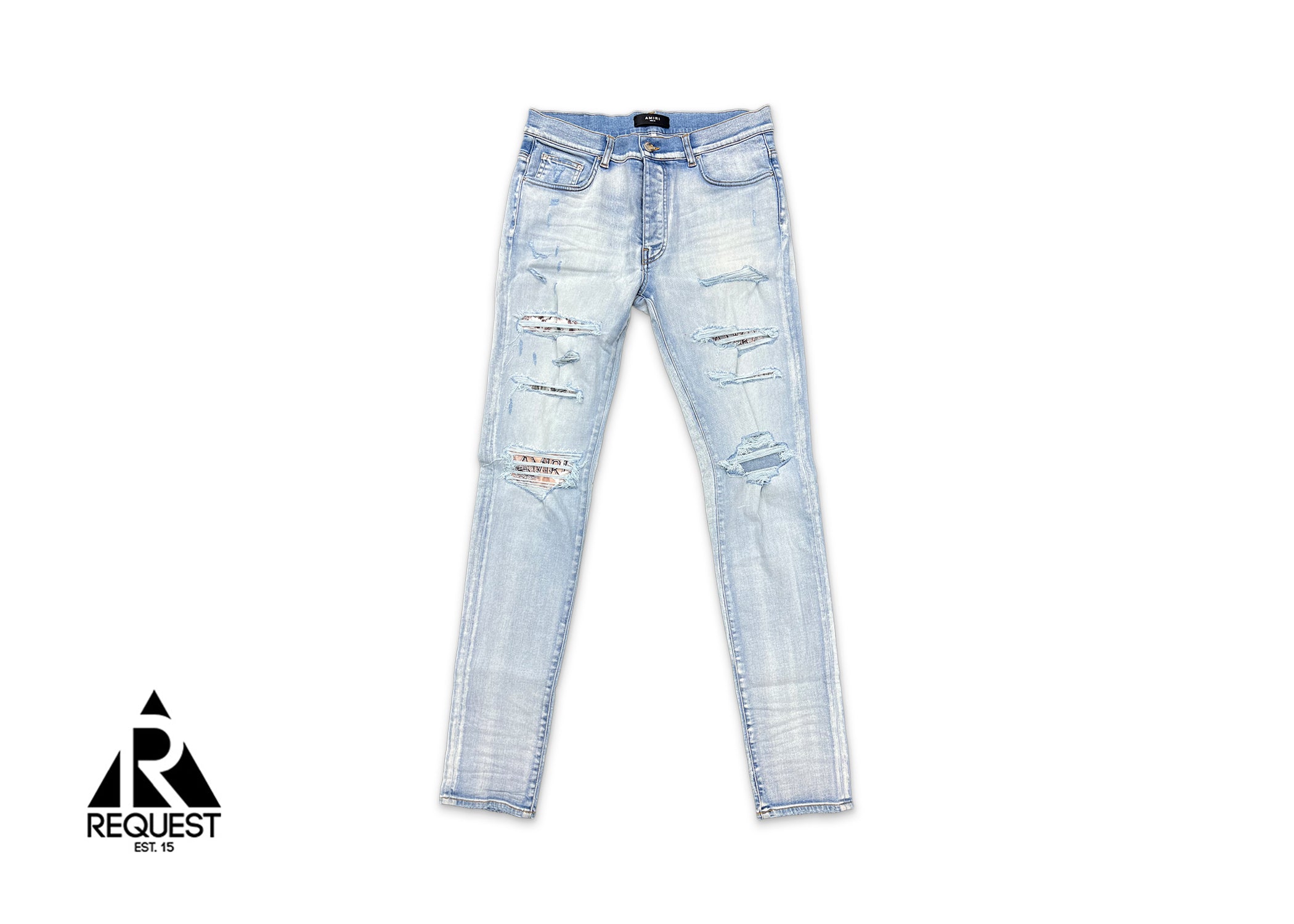Amiri Hibiscus Art Patch Jeans "Light Indigo"