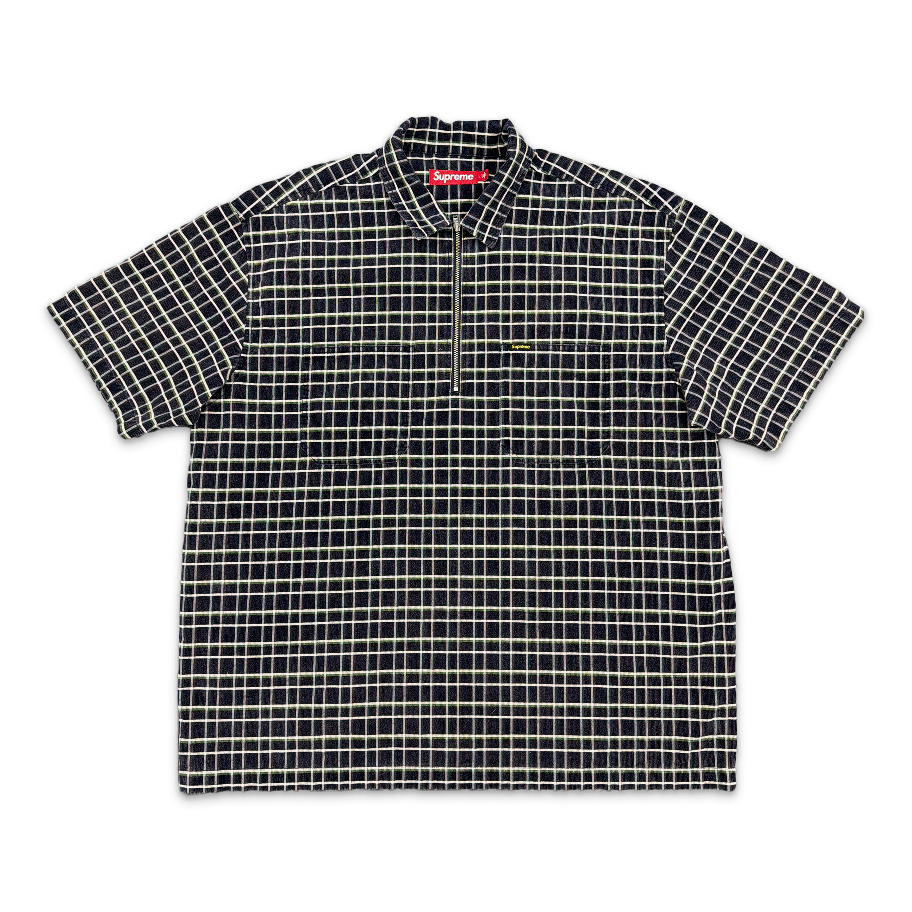 Plaid Corduroy Half Zip S/S Shirt "Navy"