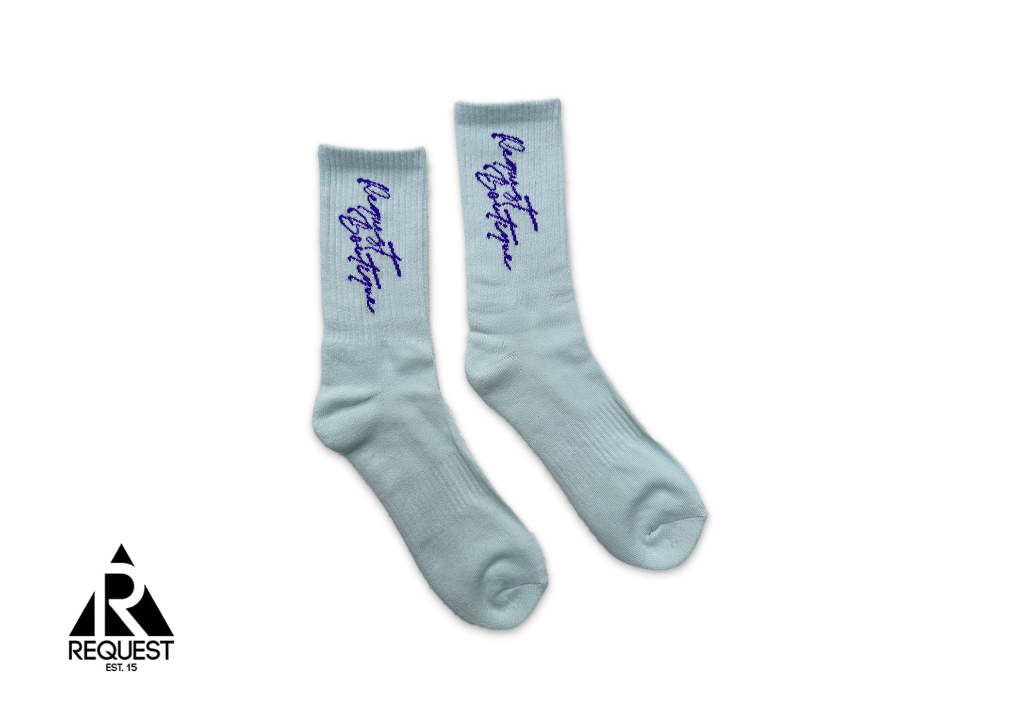 Request Vertical Script Socks "Ice Blue"