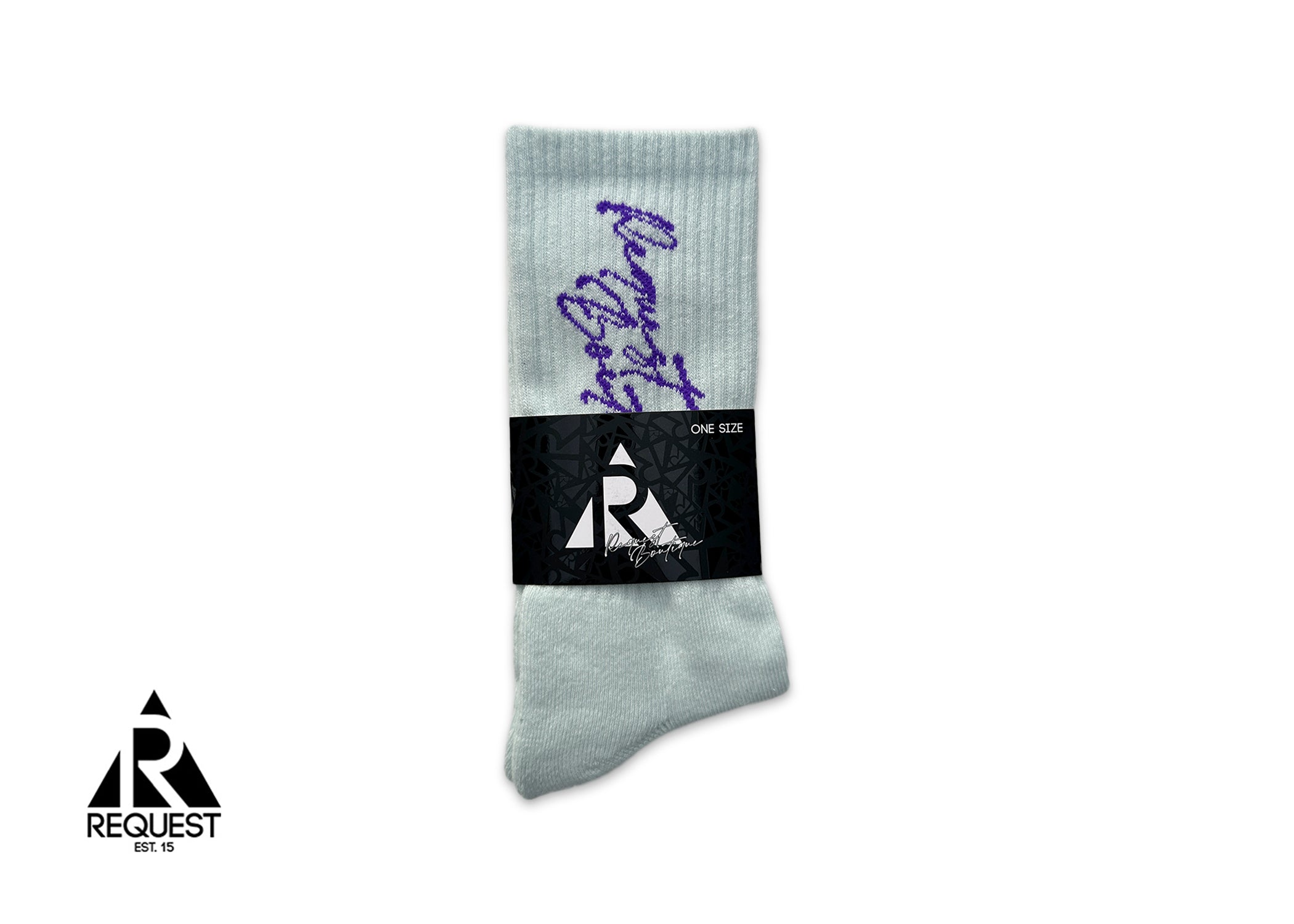 Request Vertical Script Socks "Ice Blue"