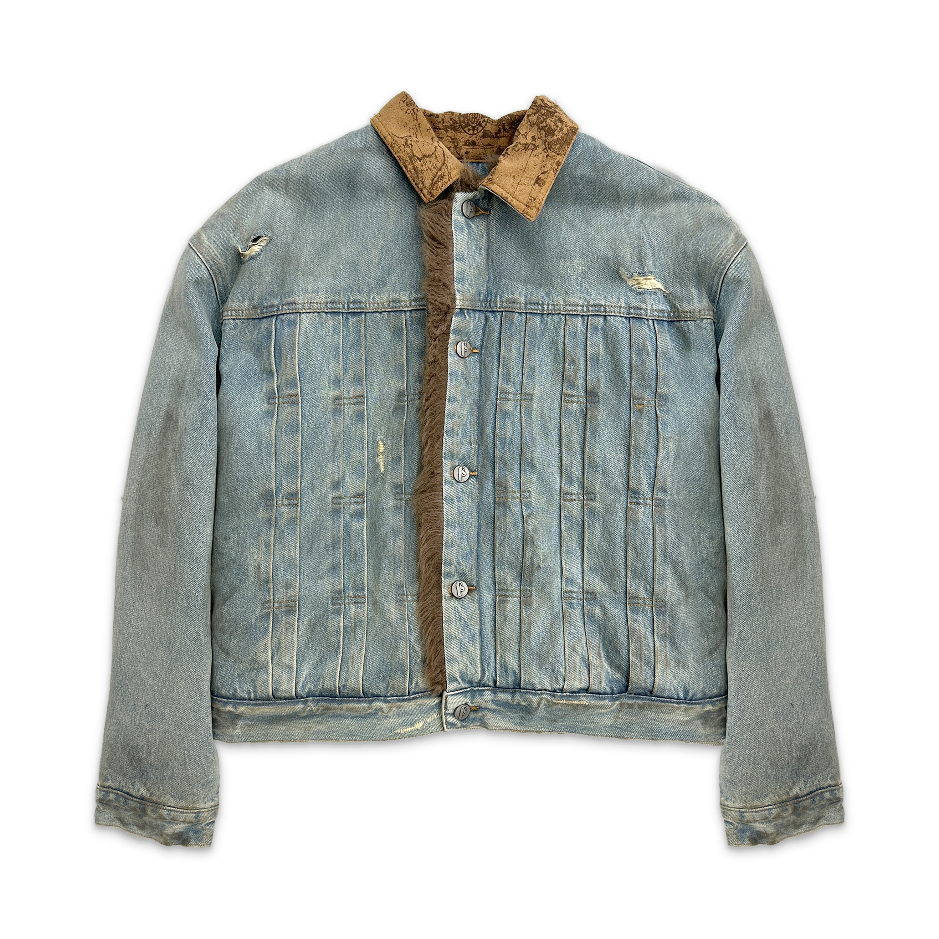 Birth of Royal Child, Dirty Washed Furry Denim Jacket "Clay Indigo Mud"