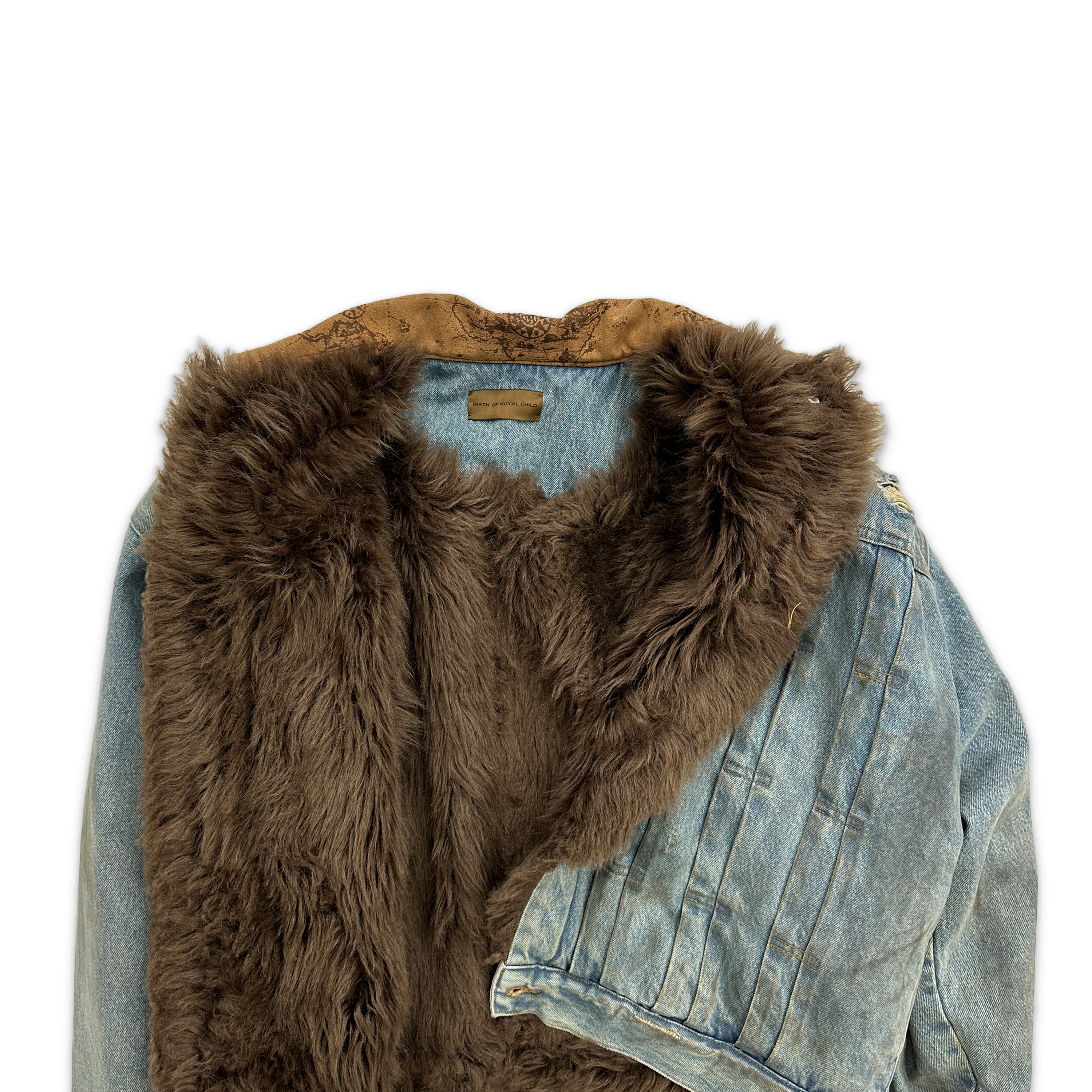 Birth of Royal Child, Dirty Washed Furry Denim Jacket "Clay Indigo Mud"