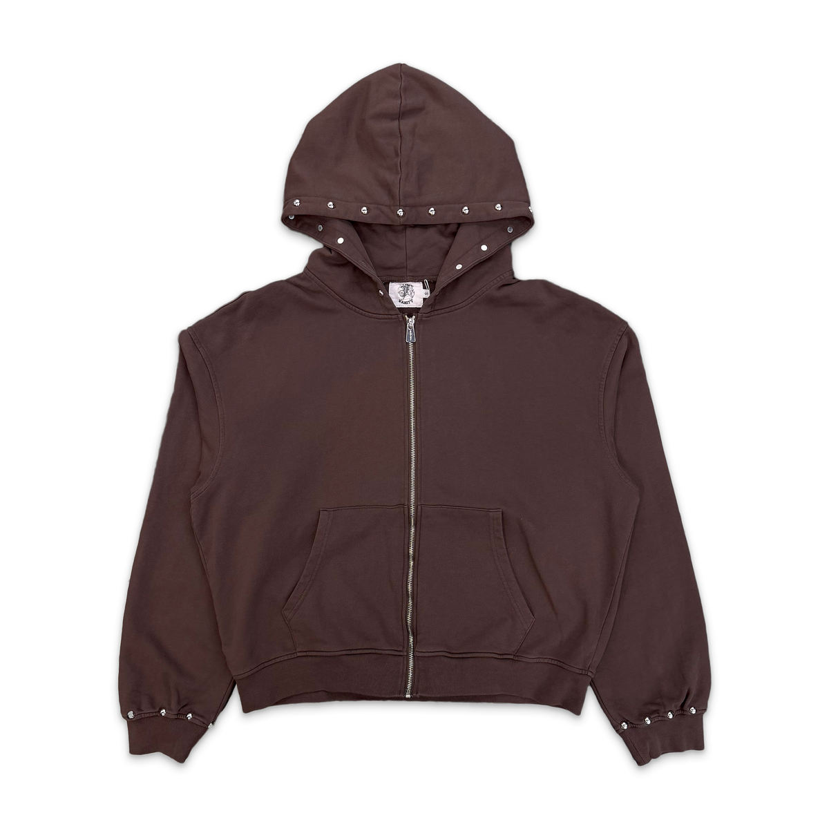 Studded Zip Up Hoodie “Brown"