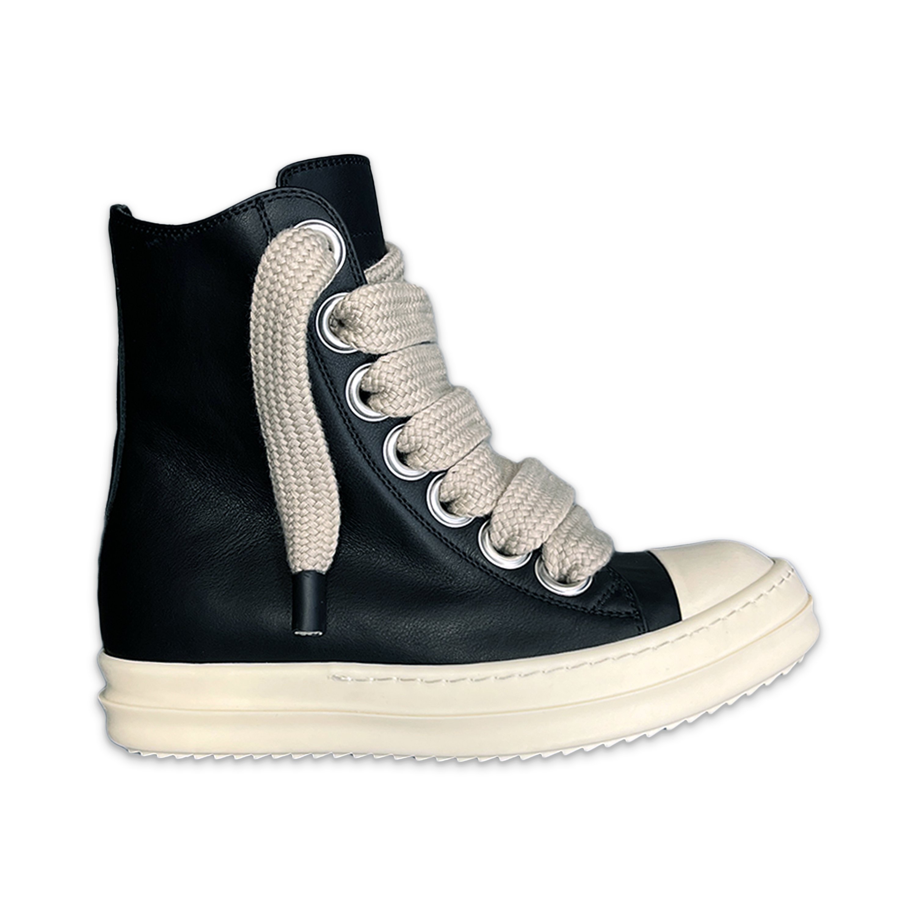 Rick Owens, Porterville Ramones Leather Jumbo Lace High "Black Milk" (W)