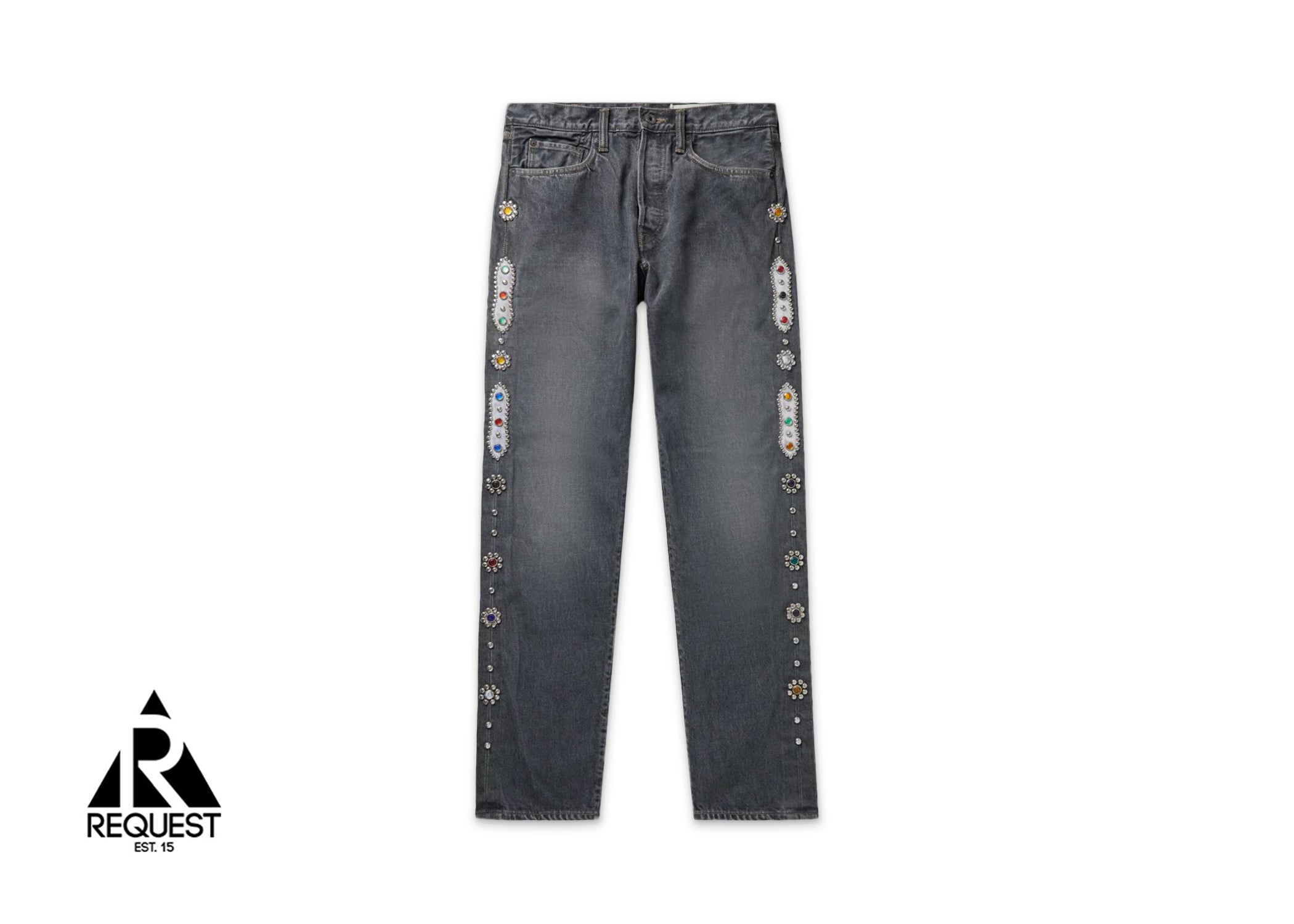 Kapital Straight-Leg Embellished Studded Jeans "Charcoal"