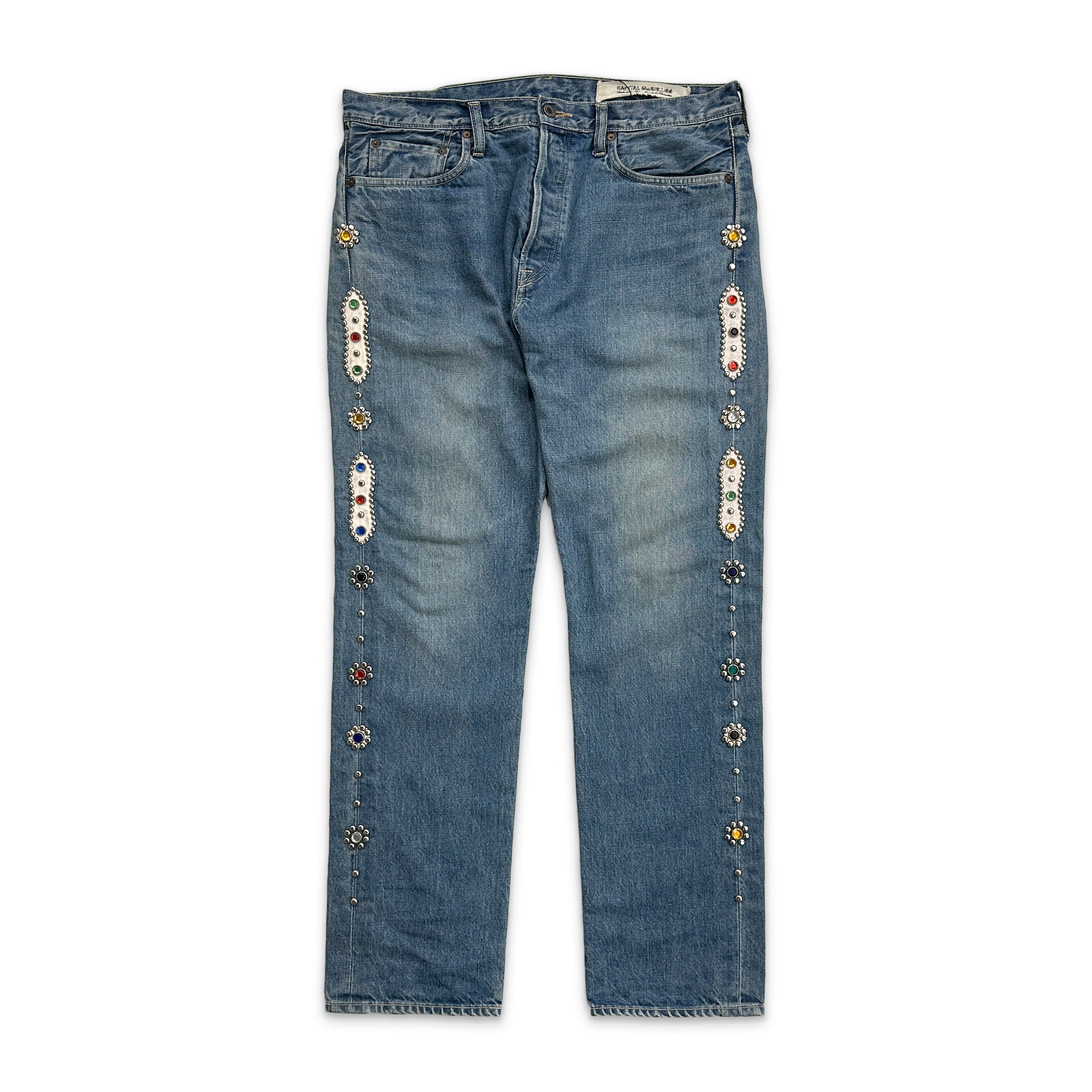 Kapital, Straight-Leg Embellished Studded Jeans "Light Wash"