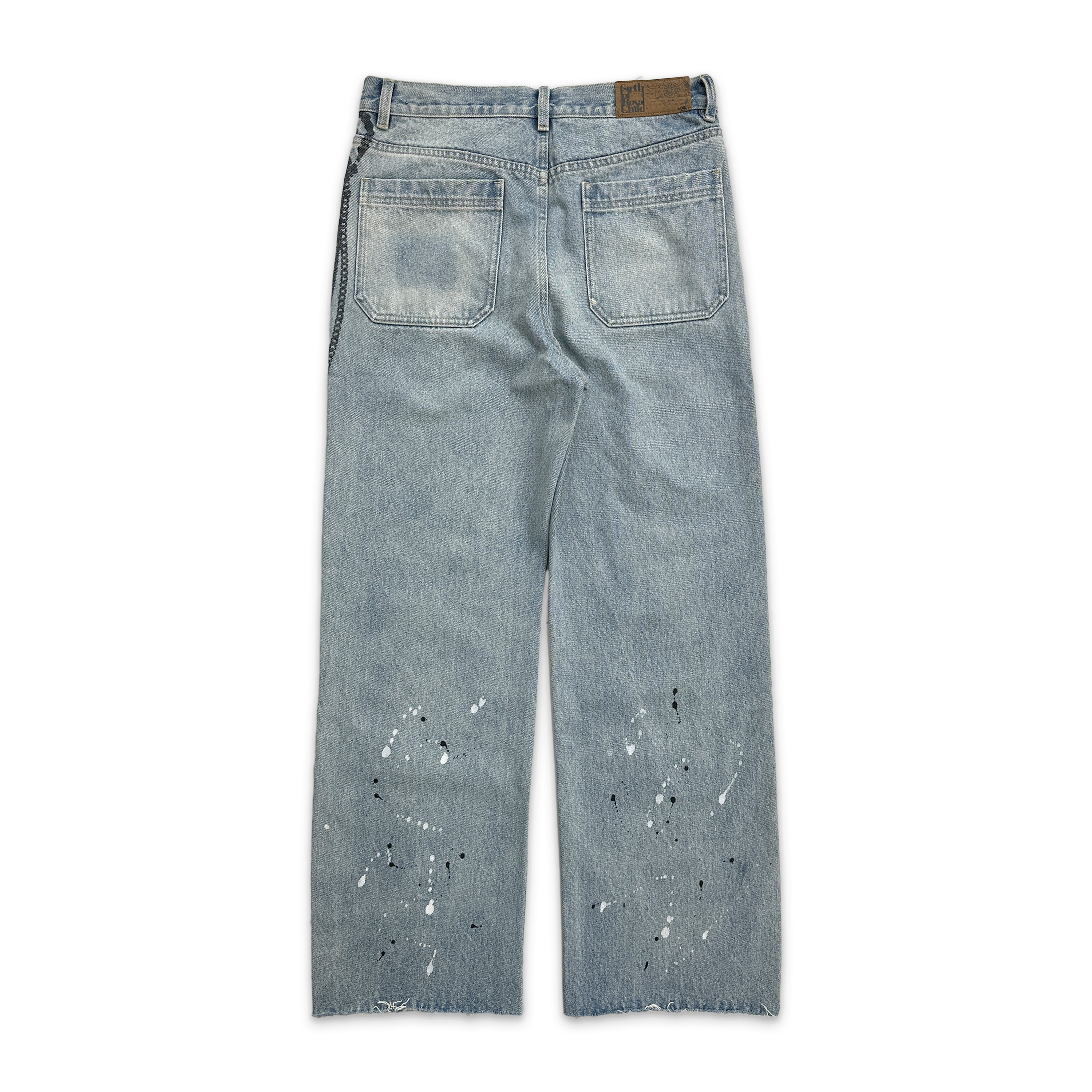 Birth of Royal Child, Chain Ink Print Detailed Patch Jeans "Light Wash"