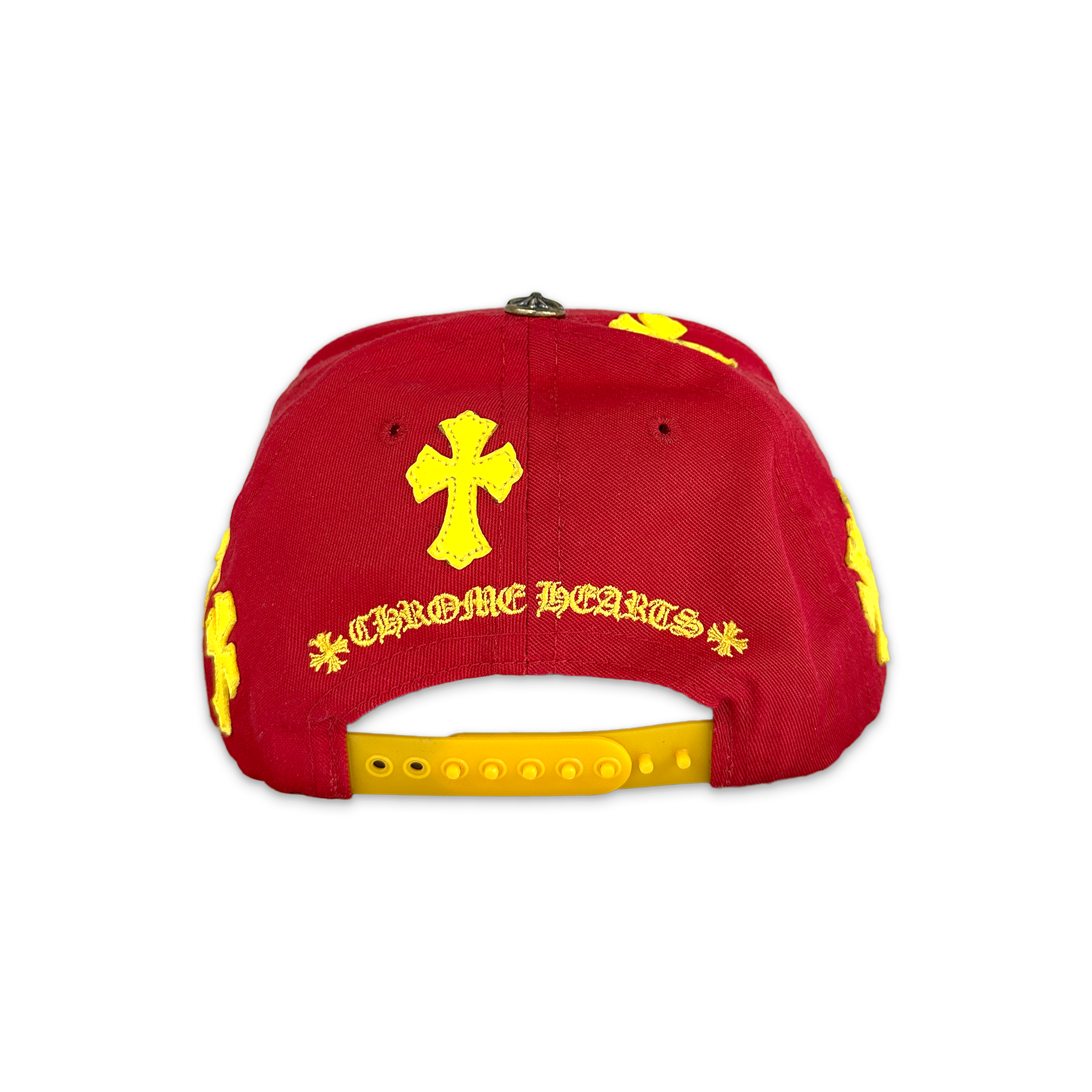 Chrome Hearts, Yellow Leather Crosses Snapback "Red"