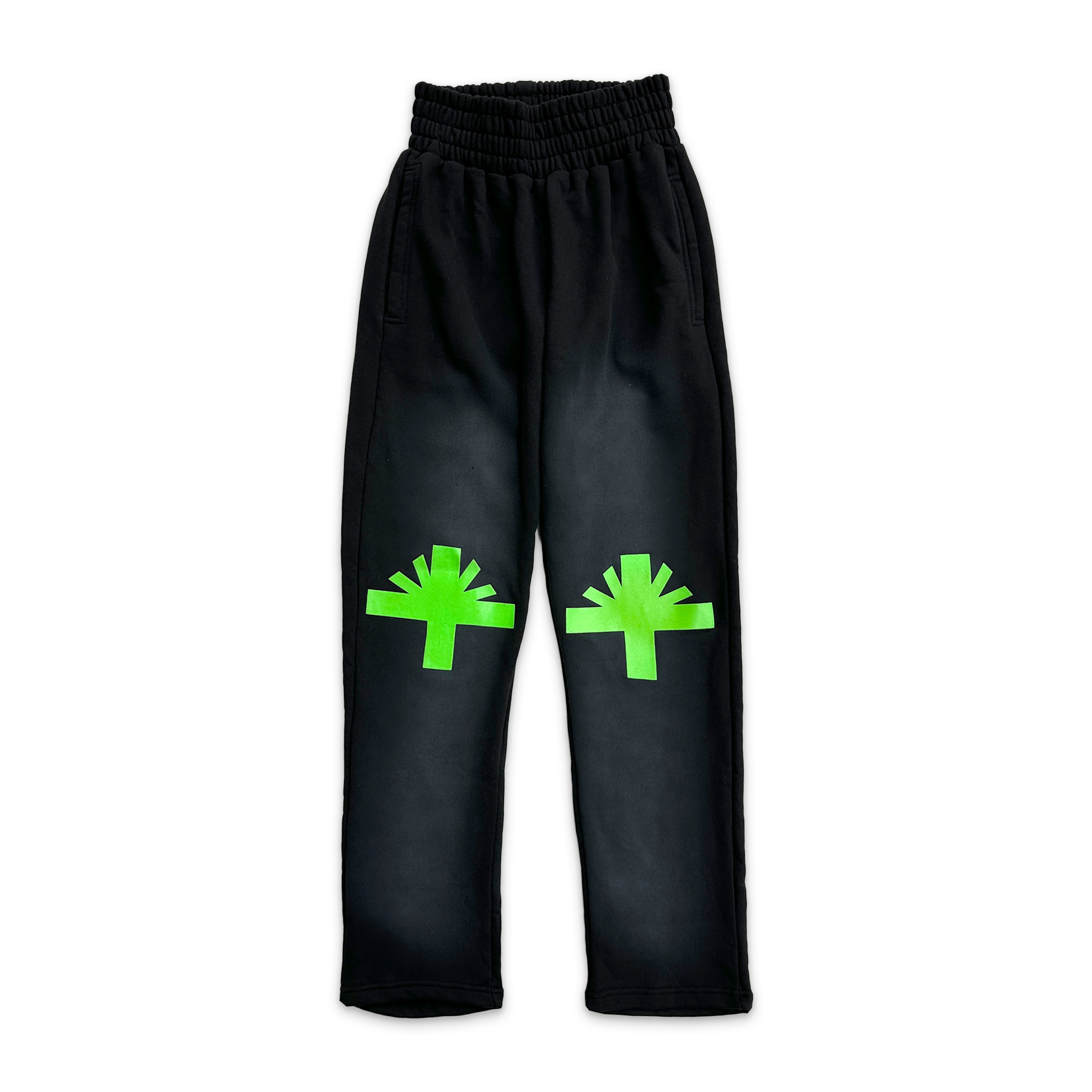 Vertabrae, Knee Logo Sweatpants "Washed Black/Neon Green”