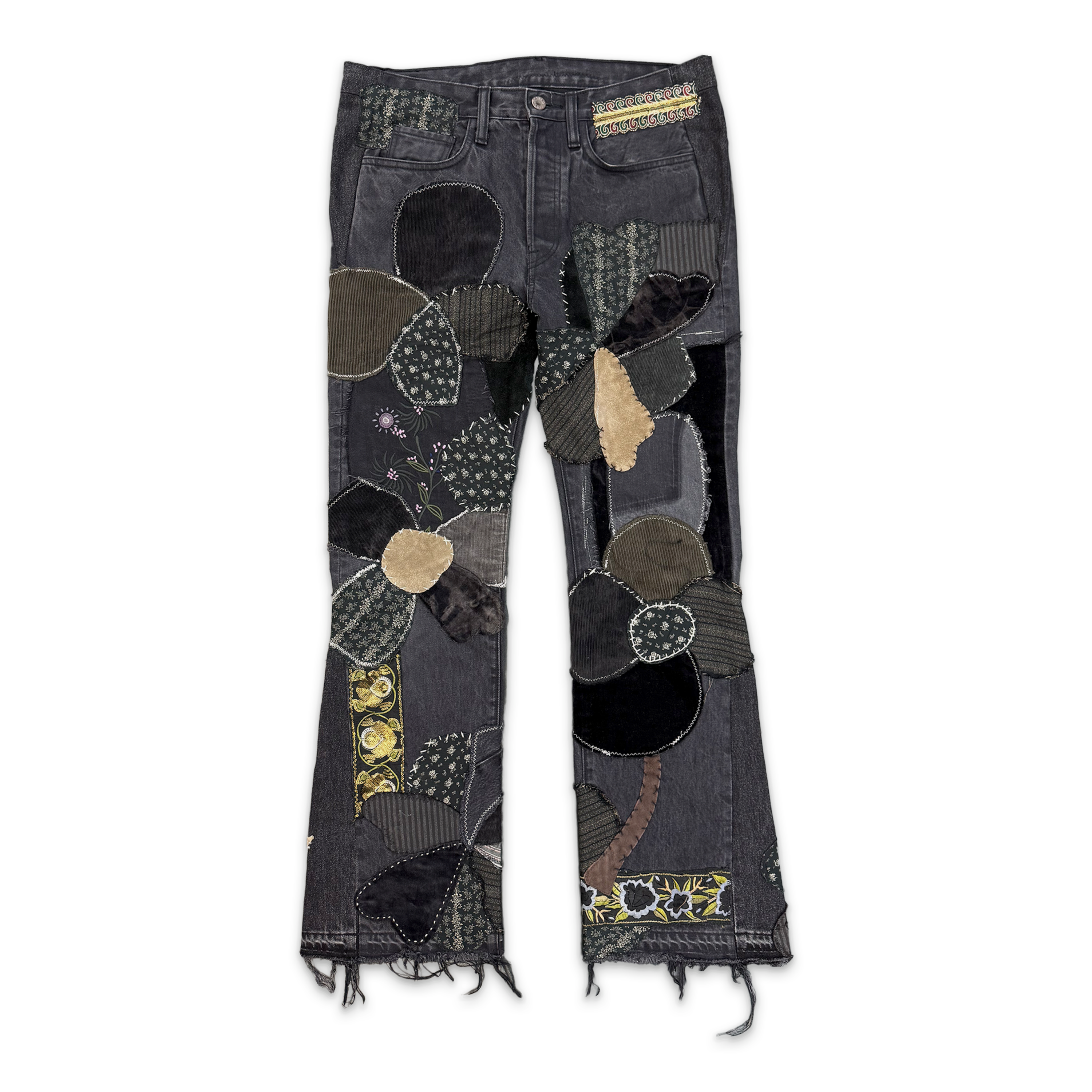 Kapital, 14oz Dixie Remake Patchwork Denim 5P Monkey Cisco “Black"