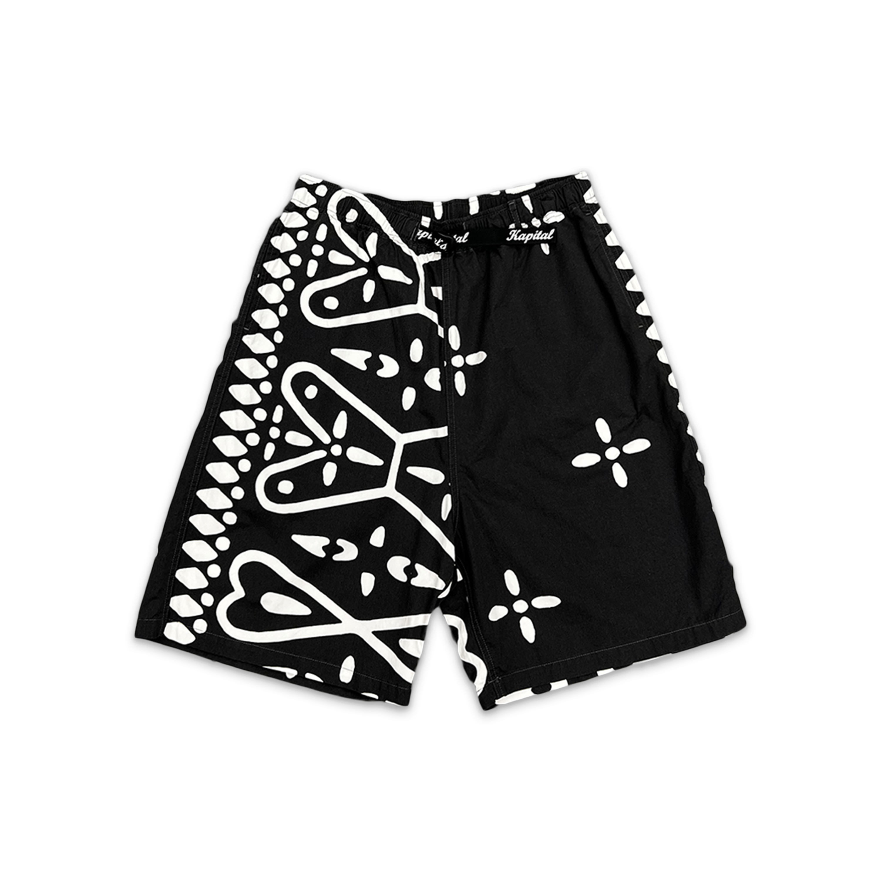 Kapital, Straight-Leg Printed Combed Cotton-Twill Shorts "Black/White"