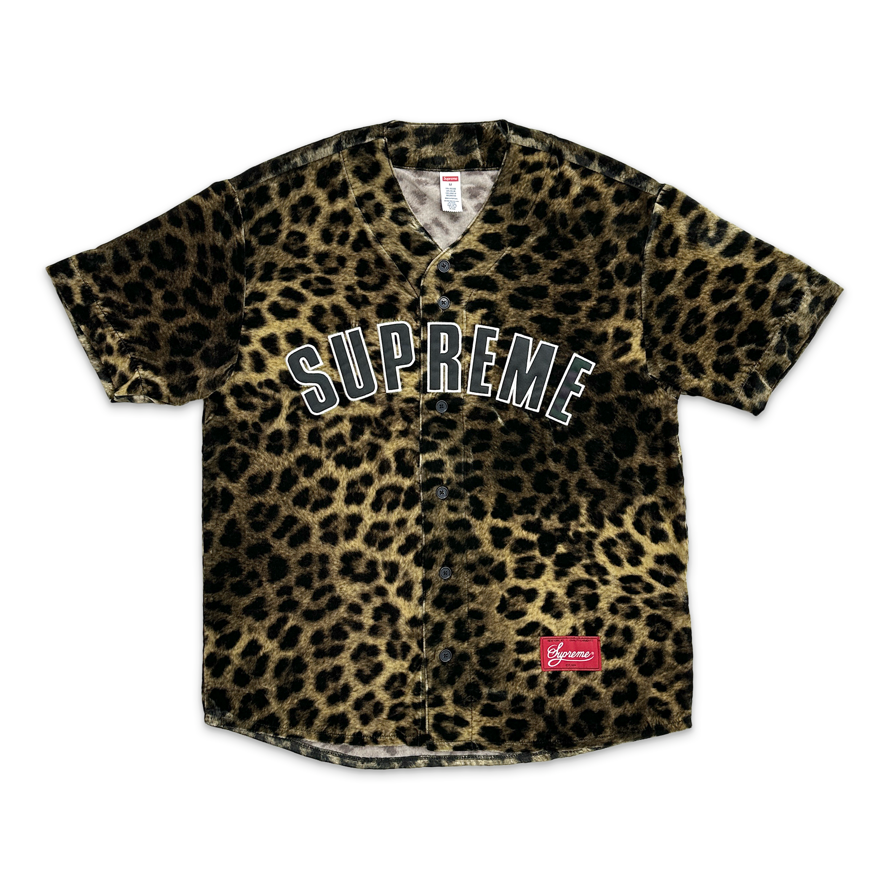 Supreme, Leopard Velvet Baseball Jersey "Tan"