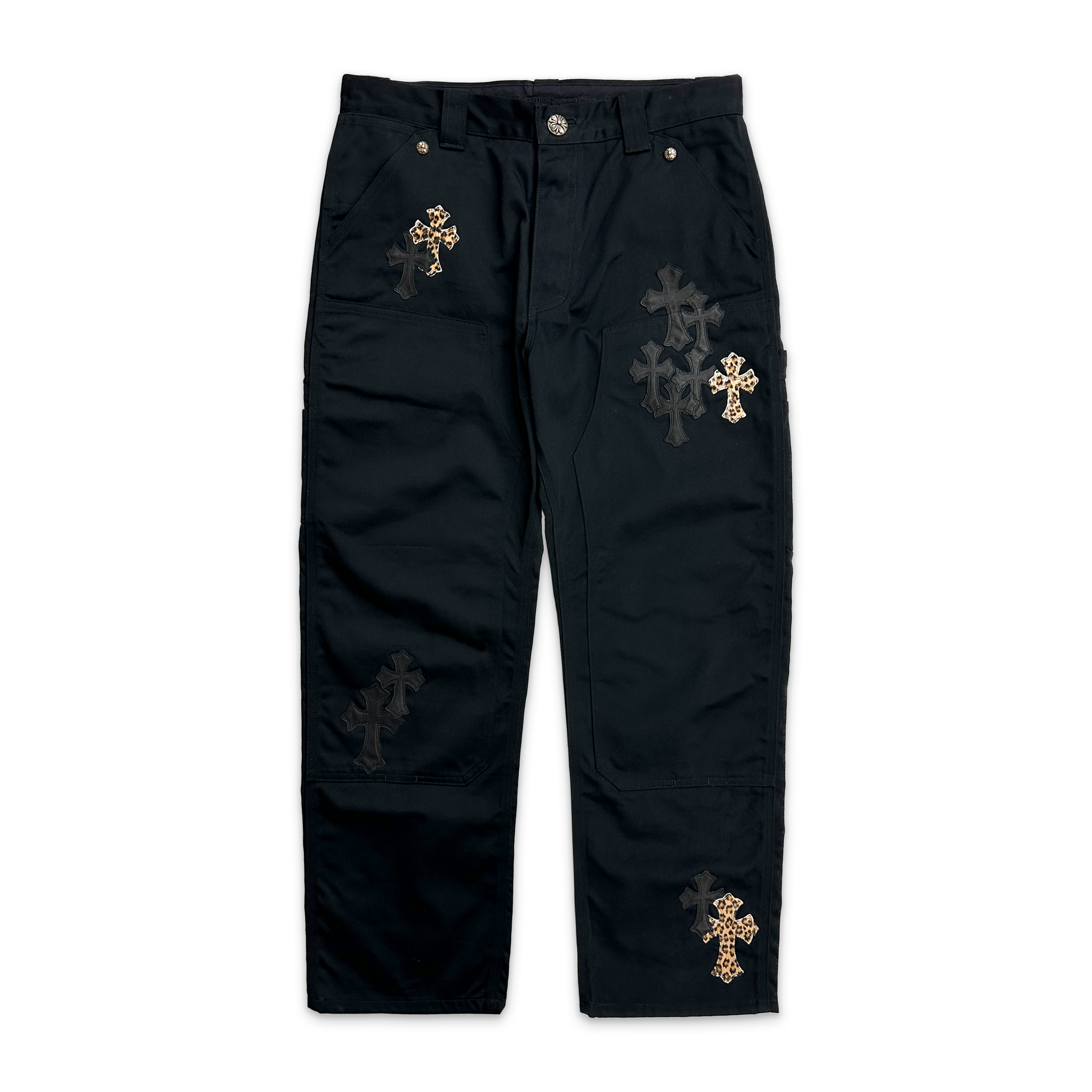 Chrome Hearts, Black Carpenter Pants "Black & Leopard Crosses"